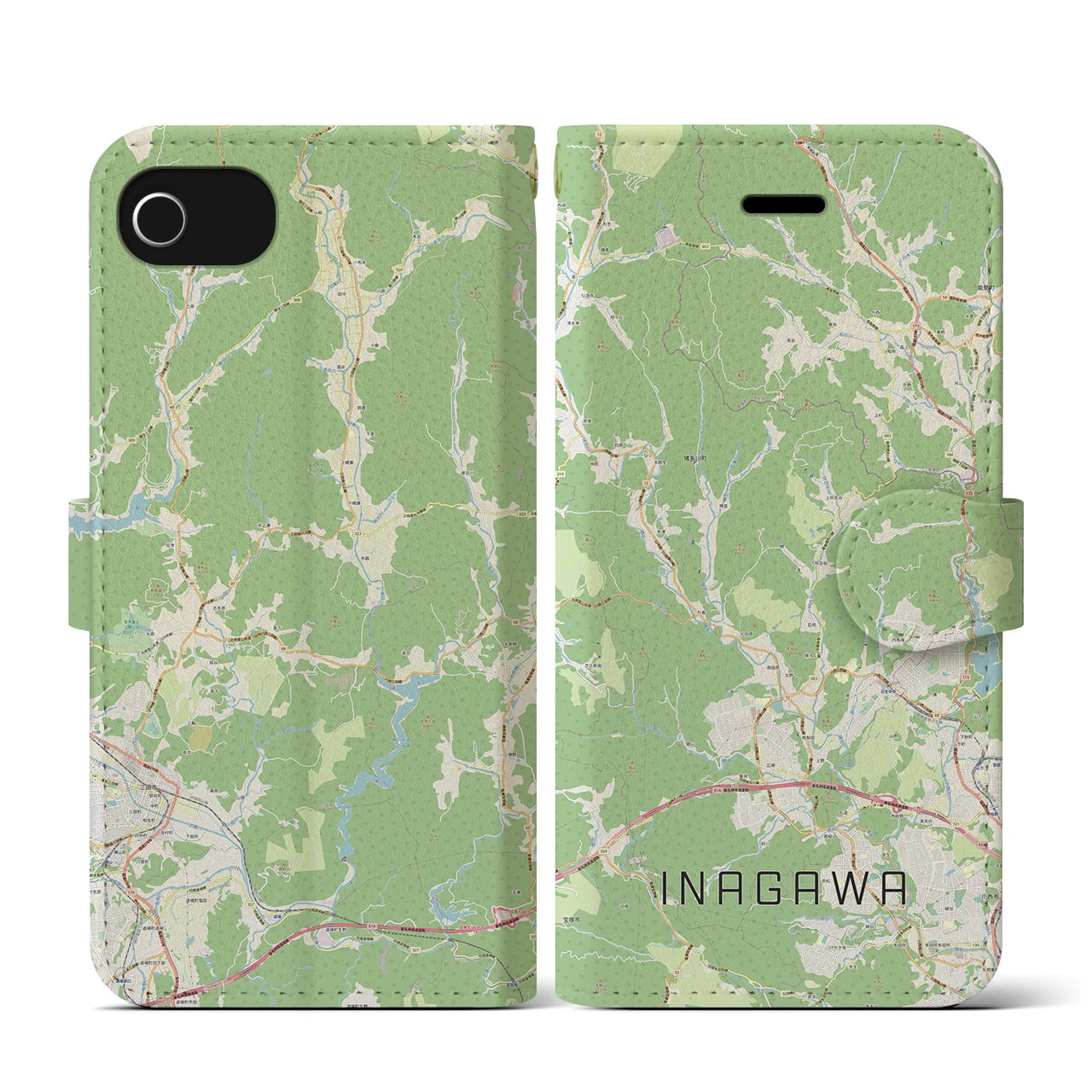 【猪名川(兵庫県)】地図柄iPhoneケース(手帳タイプ)ナチュラル・iPhone SE(第3 / 第2世代) / 8 / 7 / 6s / 6 用