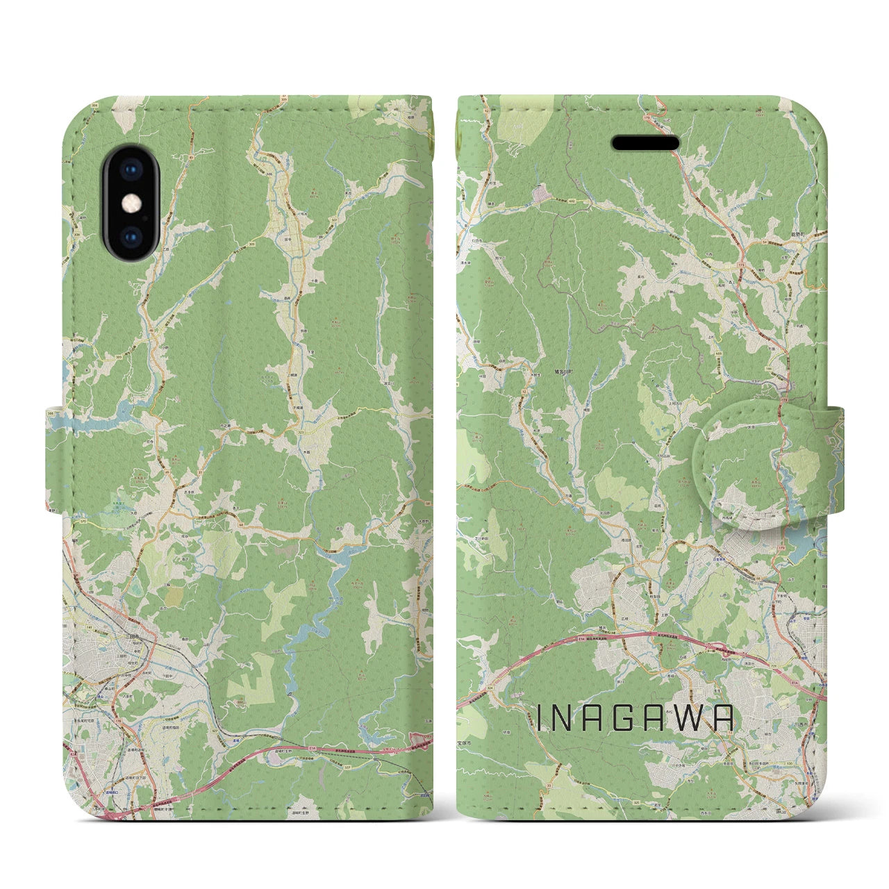 【猪名川(兵庫県)】地図柄iPhoneケース(手帳タイプ)ナチュラル・iPhone XS / X 用