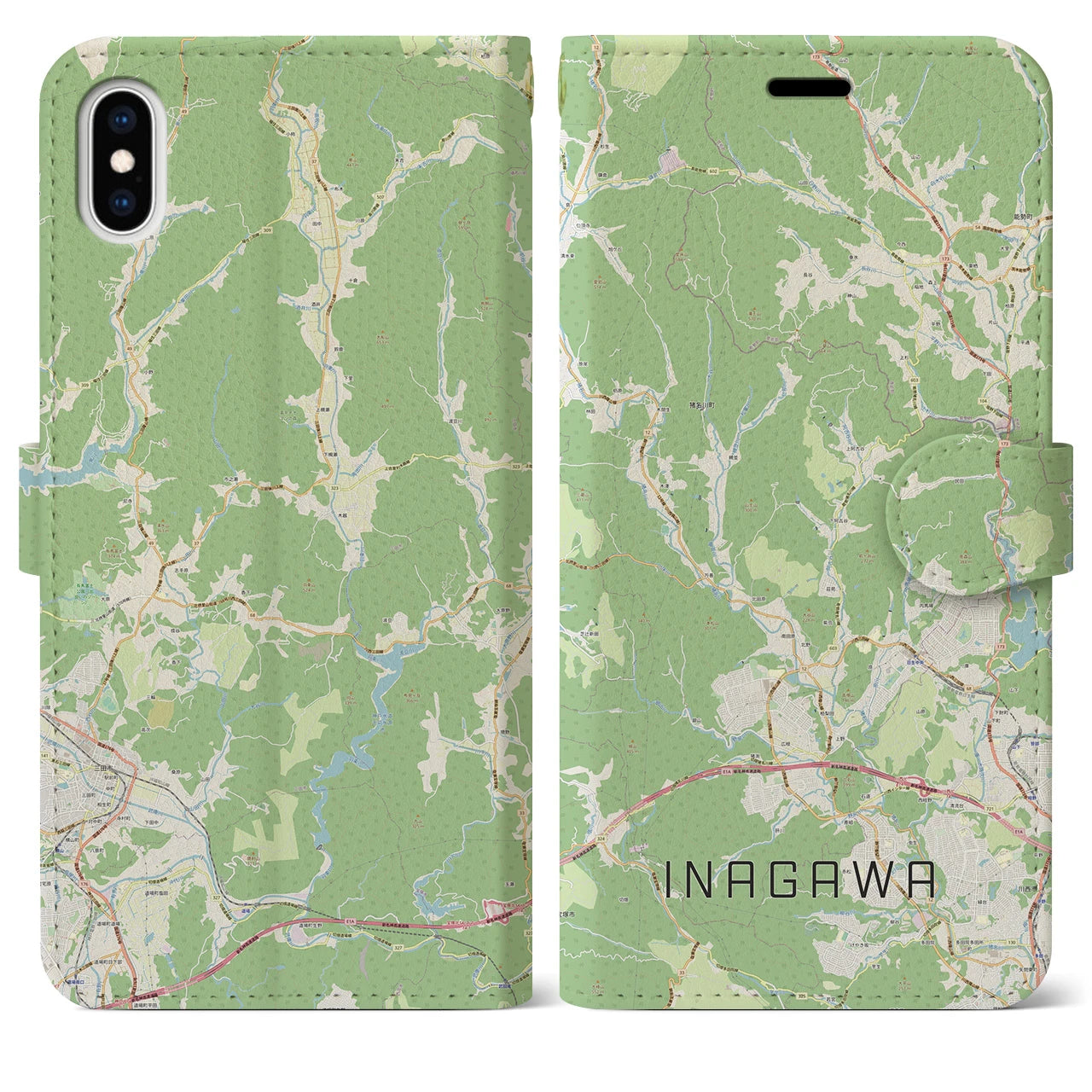 【猪名川(兵庫県)】地図柄iPhoneケース(手帳タイプ)ナチュラル・iPhone XS Max 用
