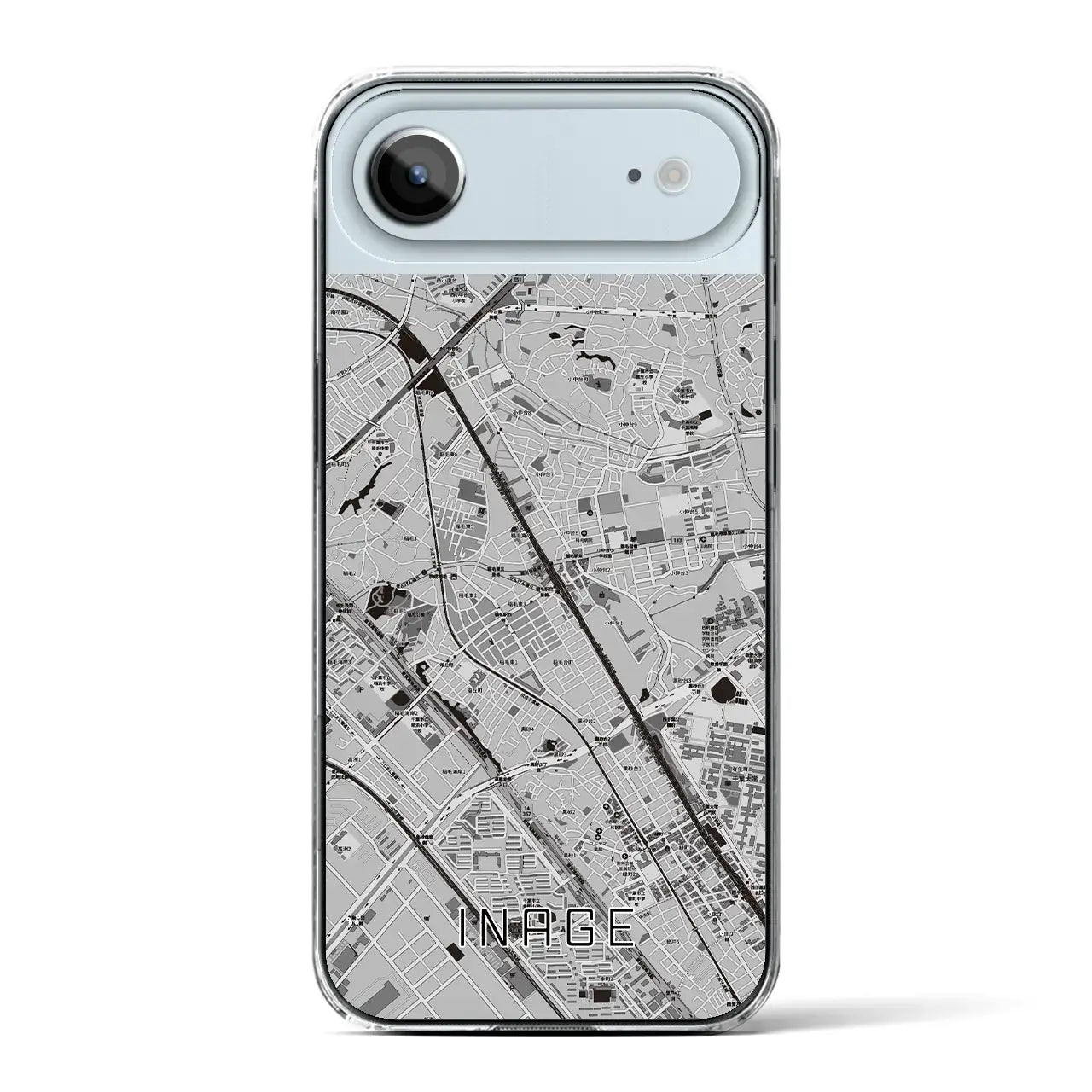 【稲毛(千葉県)】地図柄iPhoneケース(クリアタイプ)モノトーン・iPhone 17 Pro Max 用