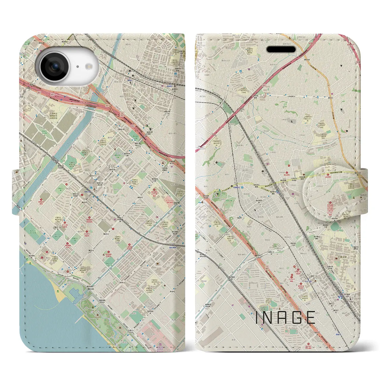 【稲毛(千葉県)】地図柄iPhoneケース(手帳タイプ)