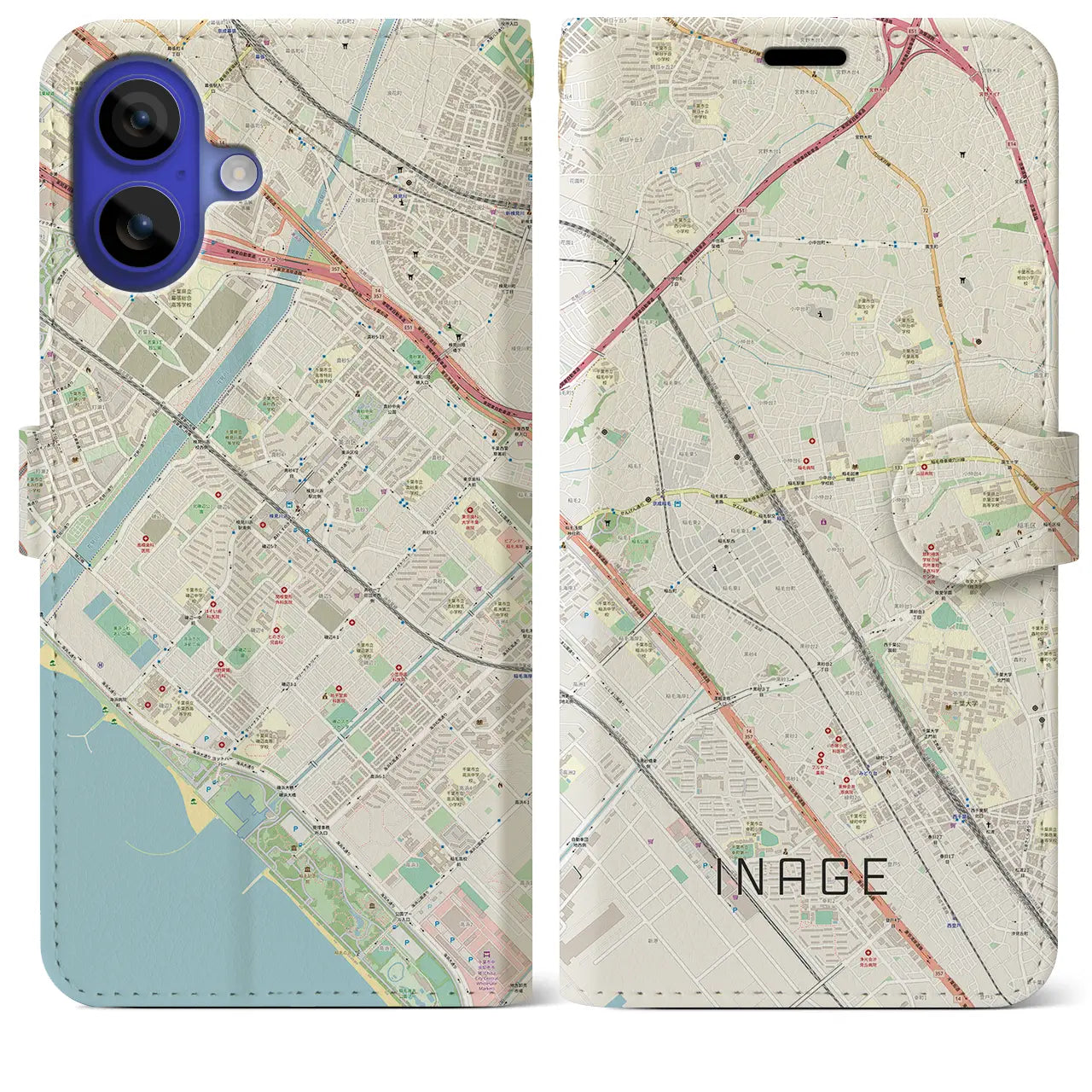 【稲毛(千葉県)】地図柄iPhoneケース(手帳タイプ)