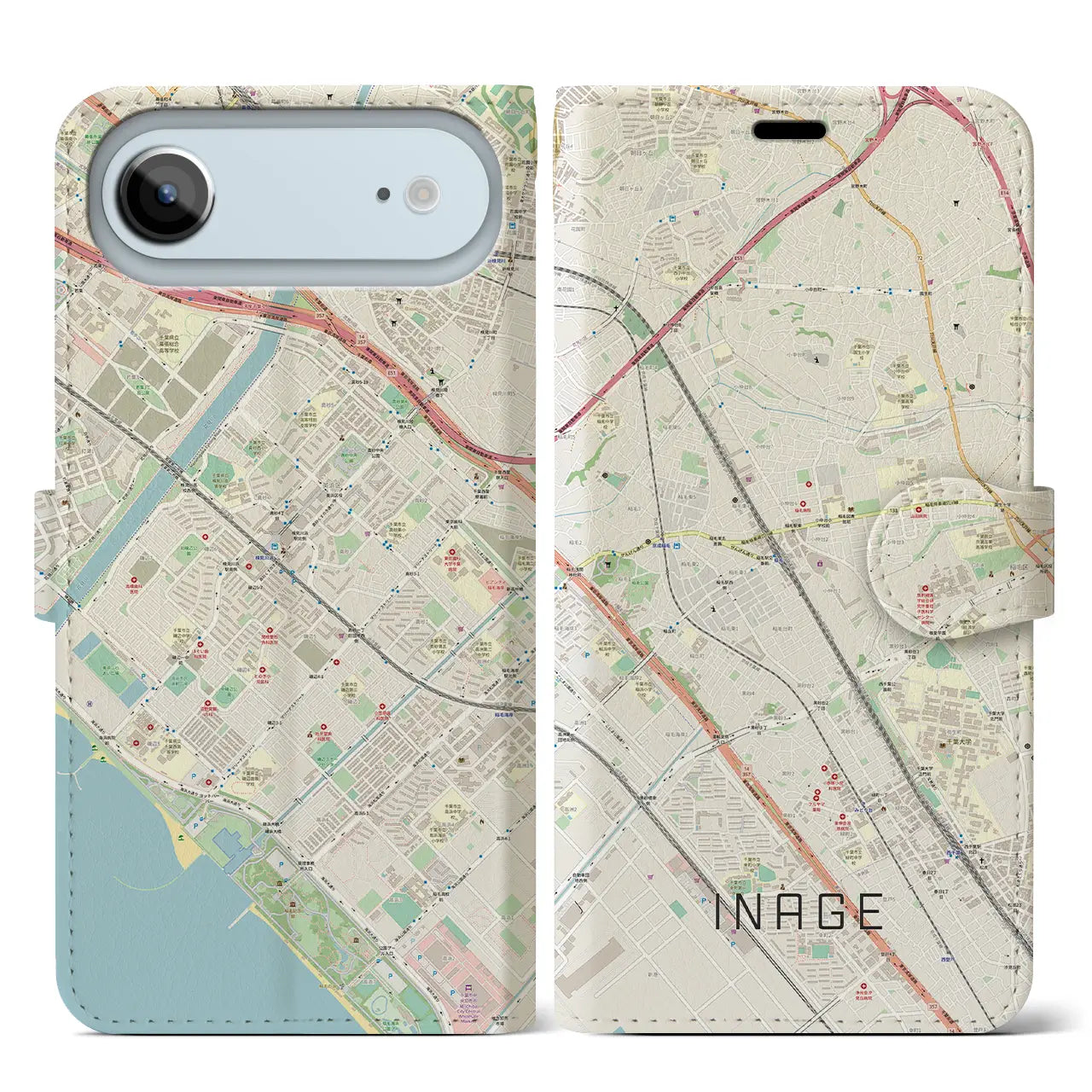 【稲毛(千葉県)】地図柄iPhoneケース(手帳タイプ)