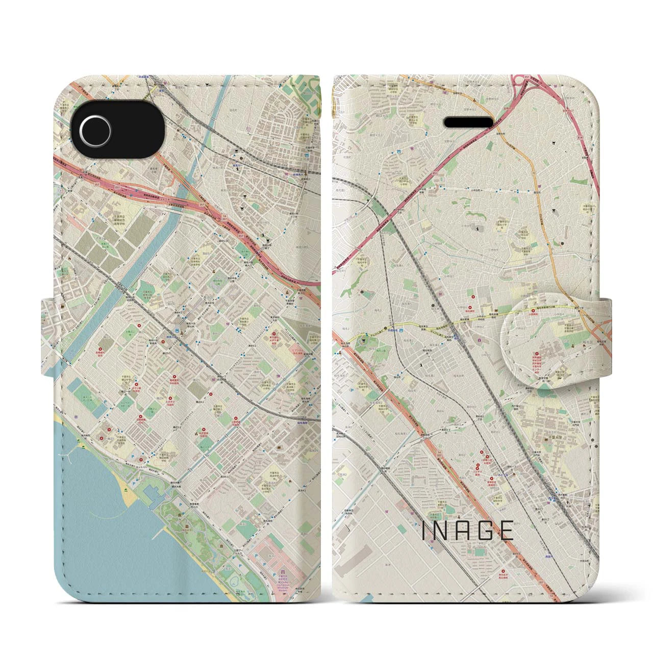 【稲毛(千葉県)】地図柄iPhoneケース(手帳タイプ)