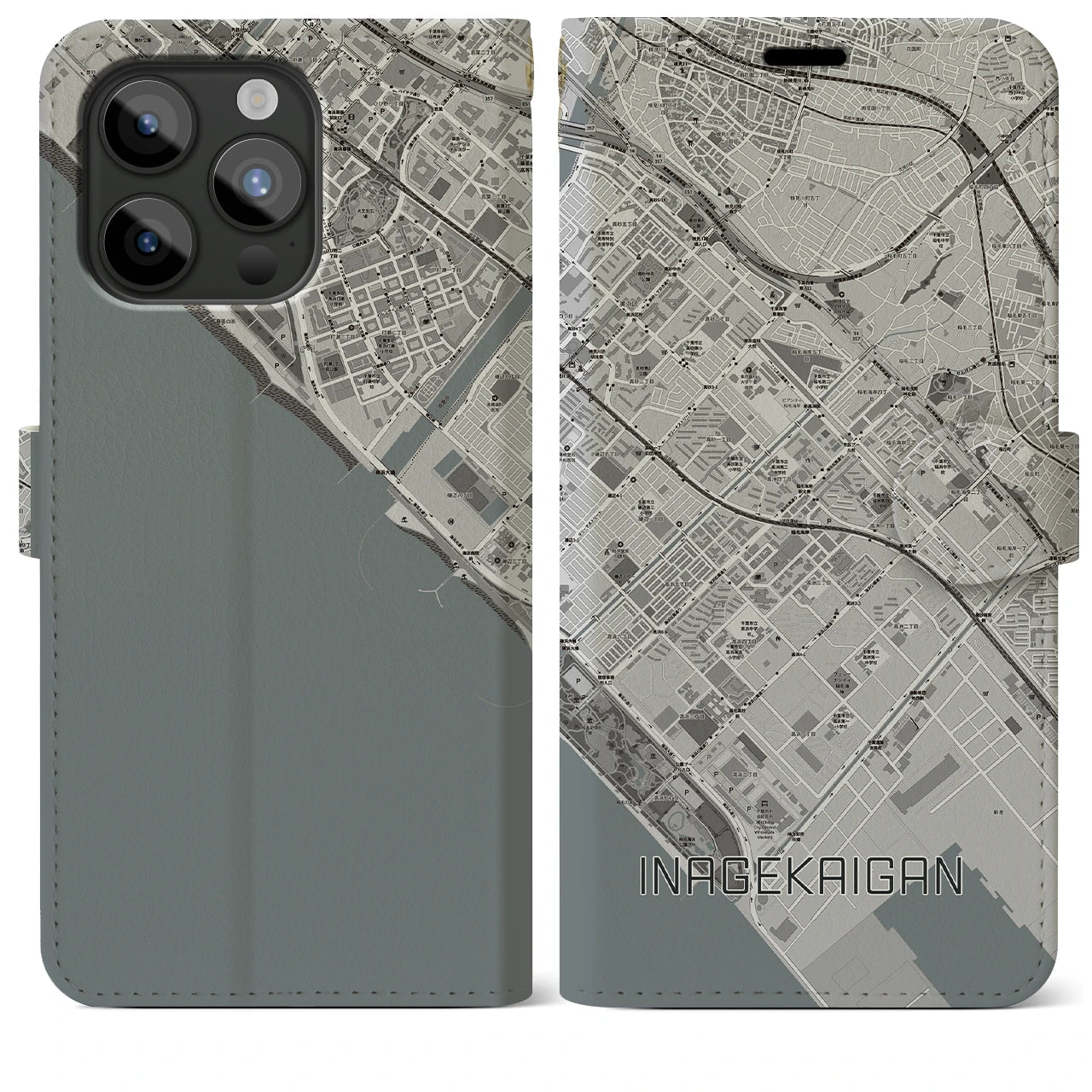 【稲毛海岸(千葉県)】地図柄iPhoneケース(手帳タイプ)