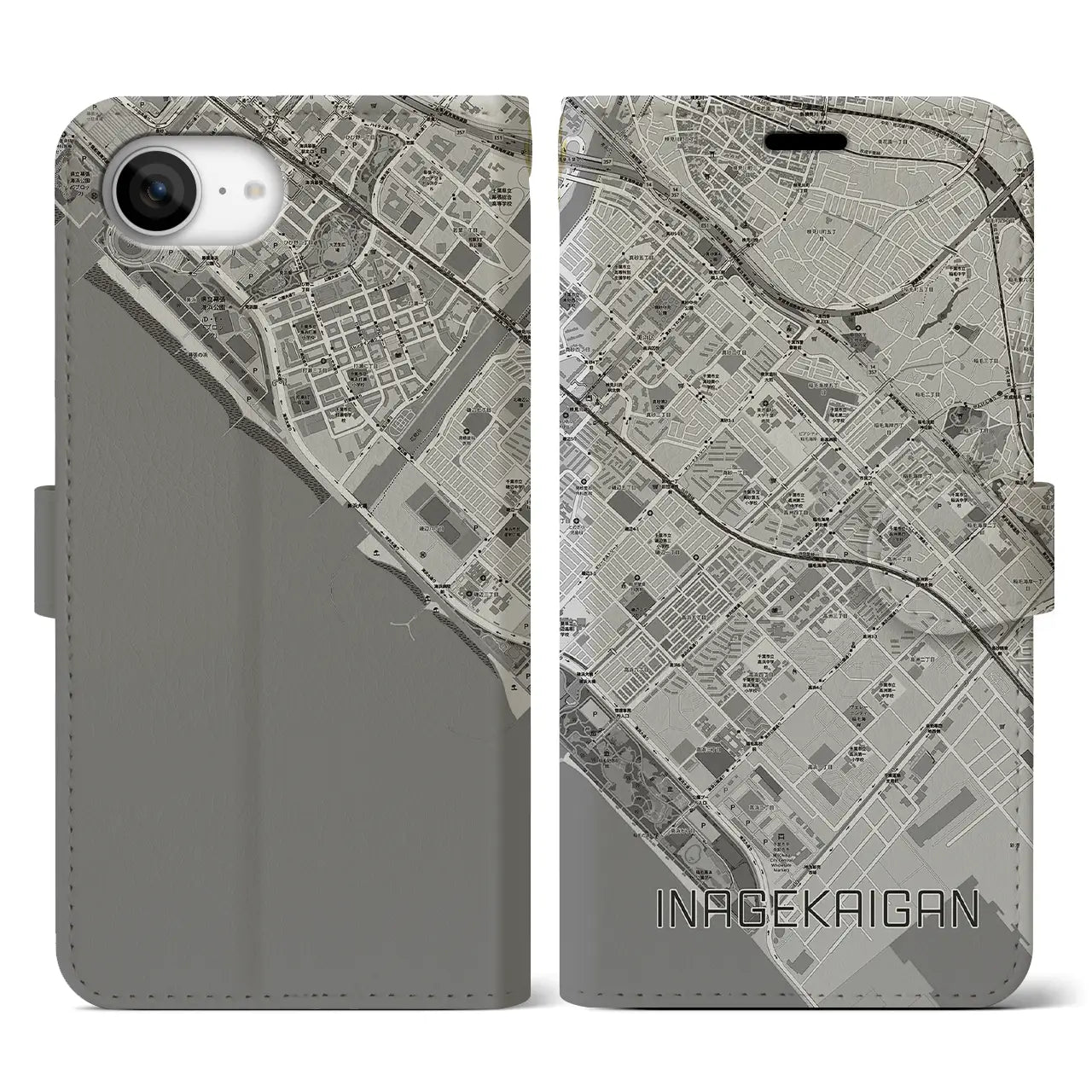 【稲毛海岸(千葉県)】地図柄iPhoneケース(手帳タイプ)