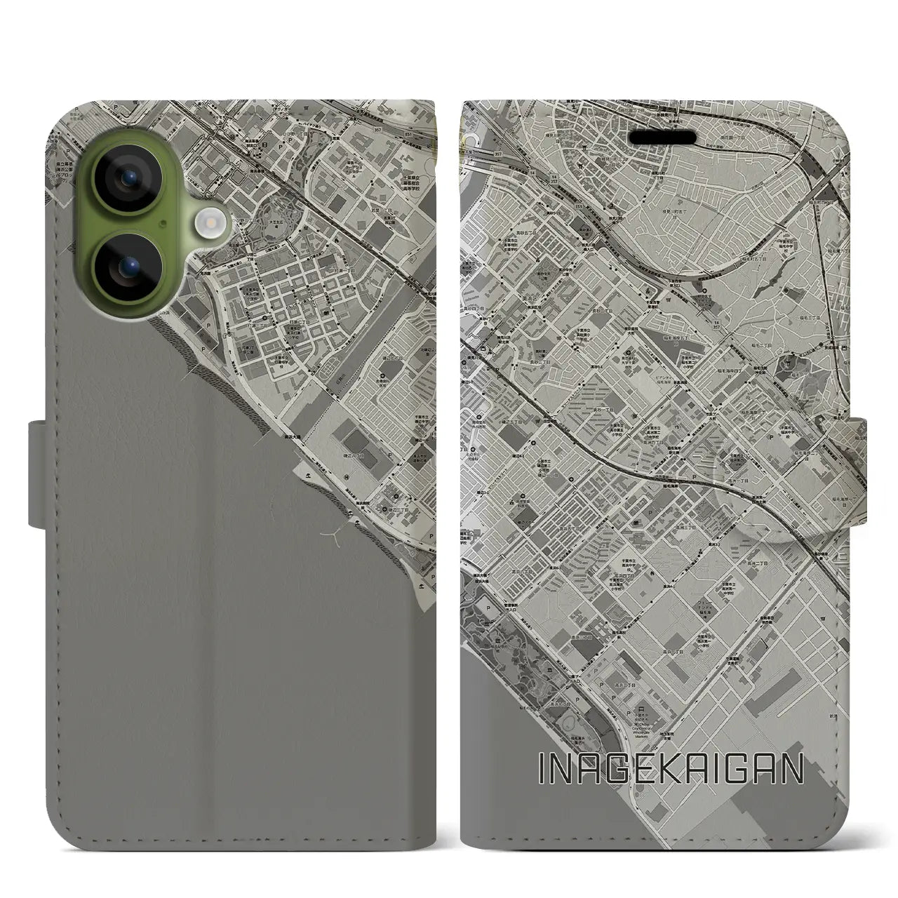 【稲毛海岸(千葉県)】地図柄iPhoneケース(手帳タイプ)