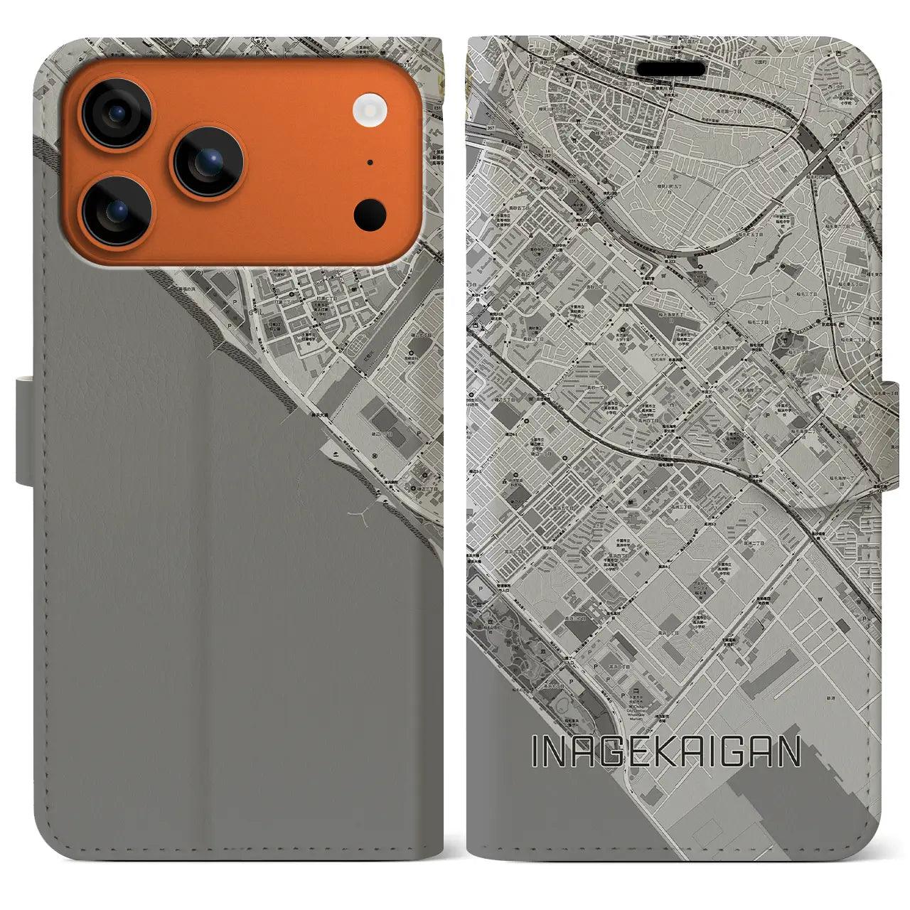 【稲毛海岸(千葉県)】地図柄iPhoneケース(手帳タイプ)