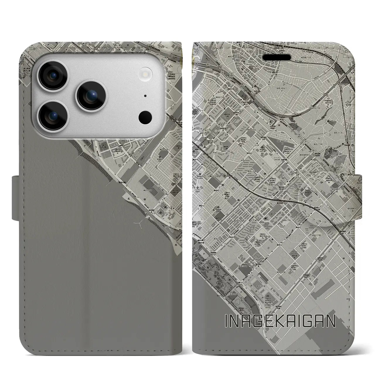 【稲毛海岸(千葉県)】地図柄iPhoneケース(手帳タイプ)