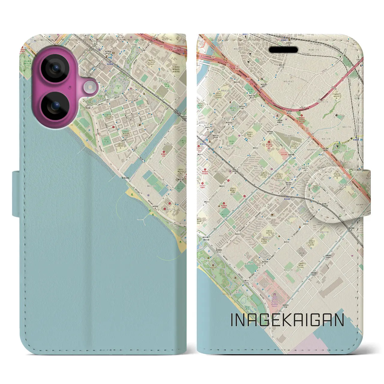 【稲毛海岸(千葉県)】地図柄iPhoneケース(手帳タイプ)