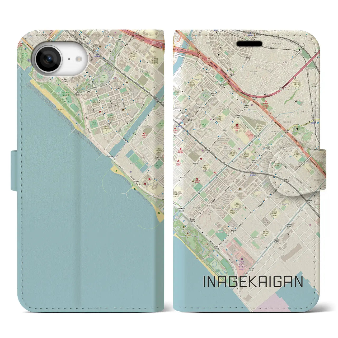 【稲毛海岸(千葉県)】地図柄iPhoneケース(手帳タイプ)