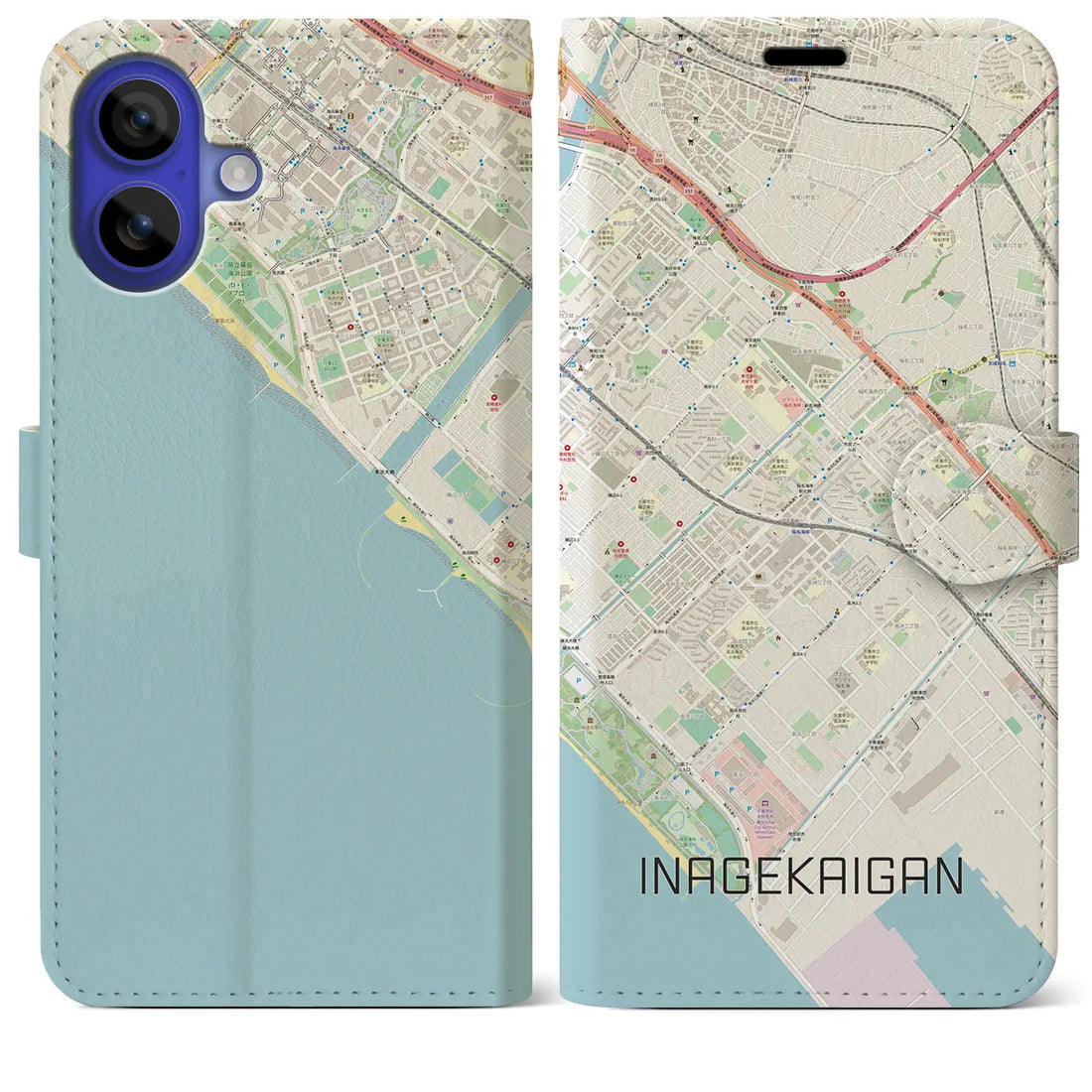 【稲毛海岸(千葉県)】地図柄iPhoneケース(手帳タイプ)ナチュラル・iPhone 16 Pro Max 用