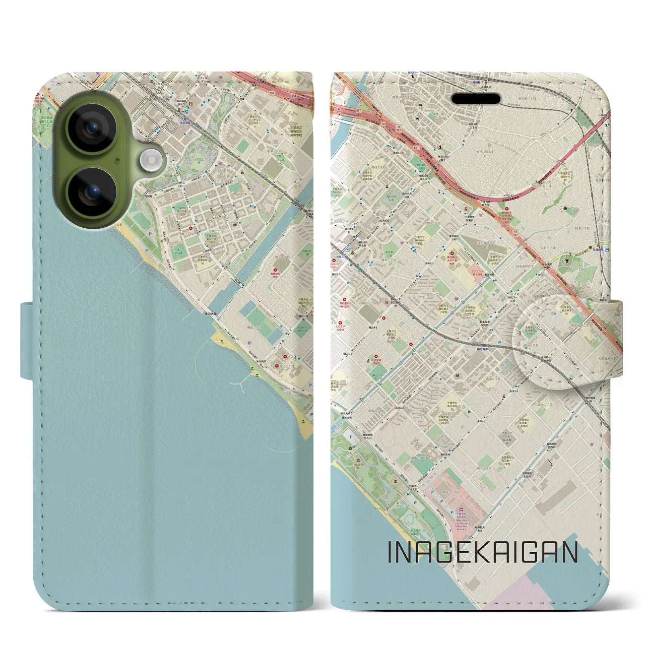 【稲毛海岸(千葉県)】地図柄iPhoneケース(手帳タイプ)