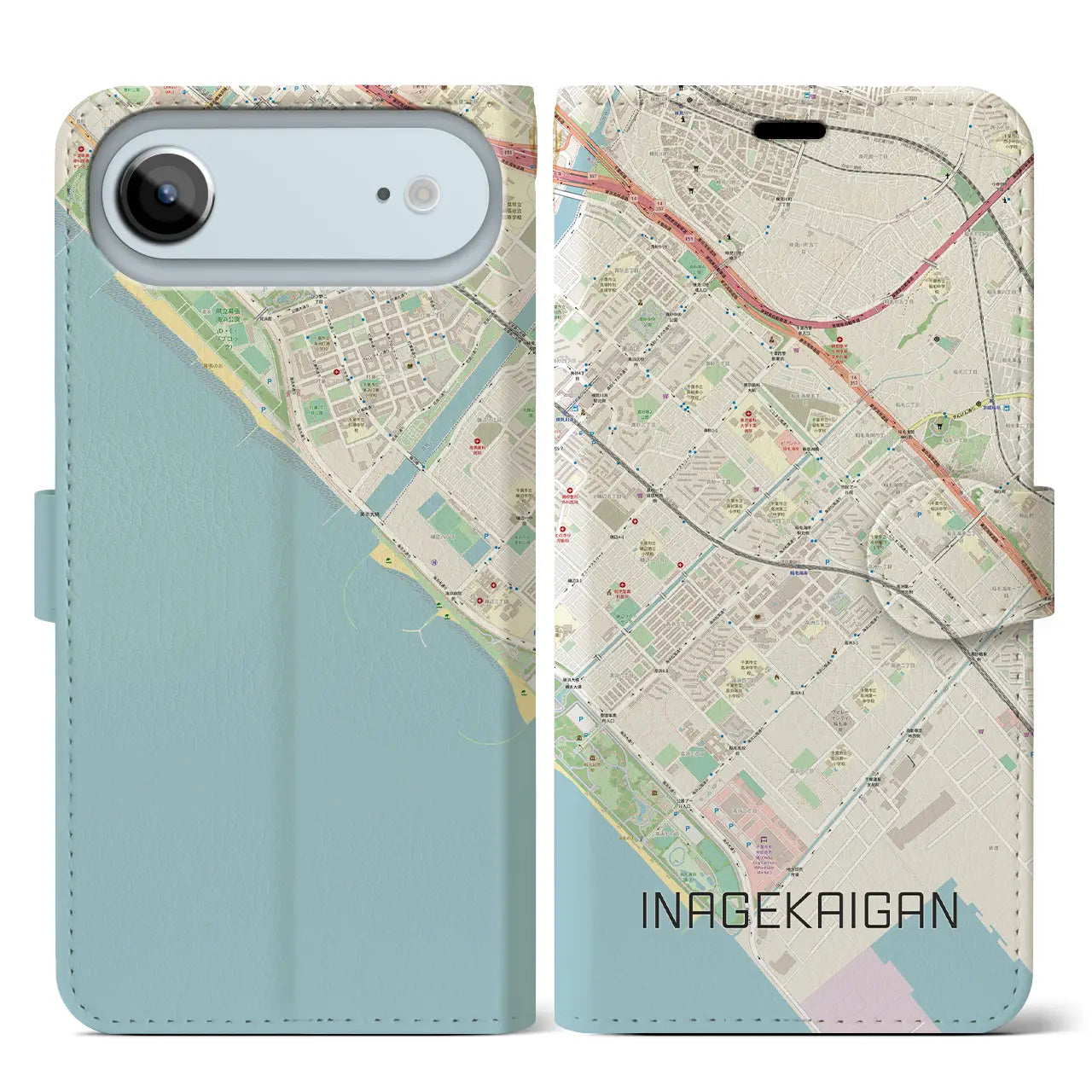 【稲毛海岸(千葉県)】地図柄iPhoneケース(手帳タイプ)