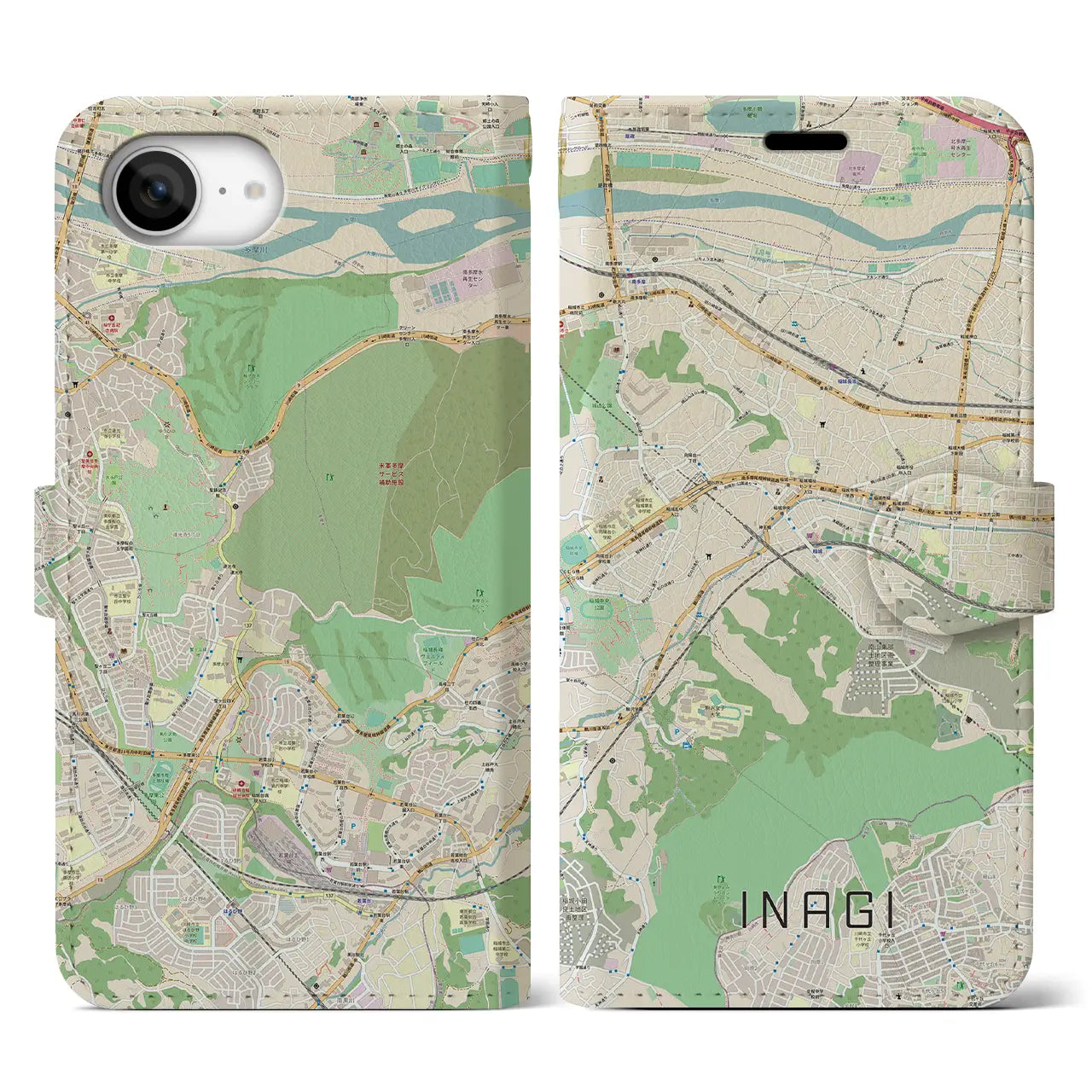 【稲城(東京都)】地図柄iPhoneケース(手帳タイプ)