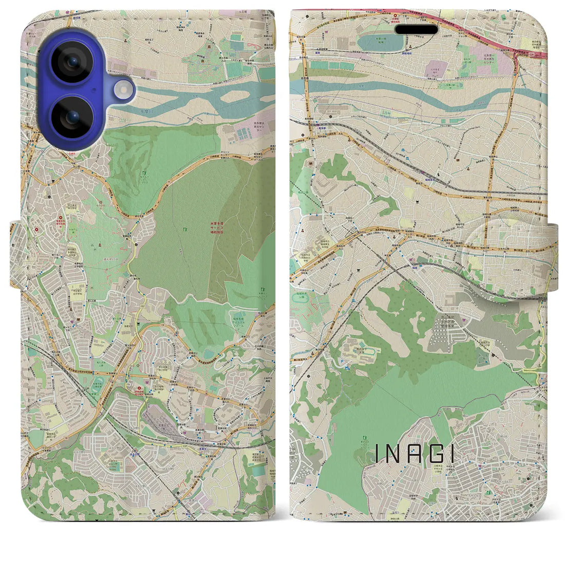 【稲城(東京都)】地図柄iPhoneケース(手帳タイプ)ナチュラル・iPhone 16 Pro Max 用