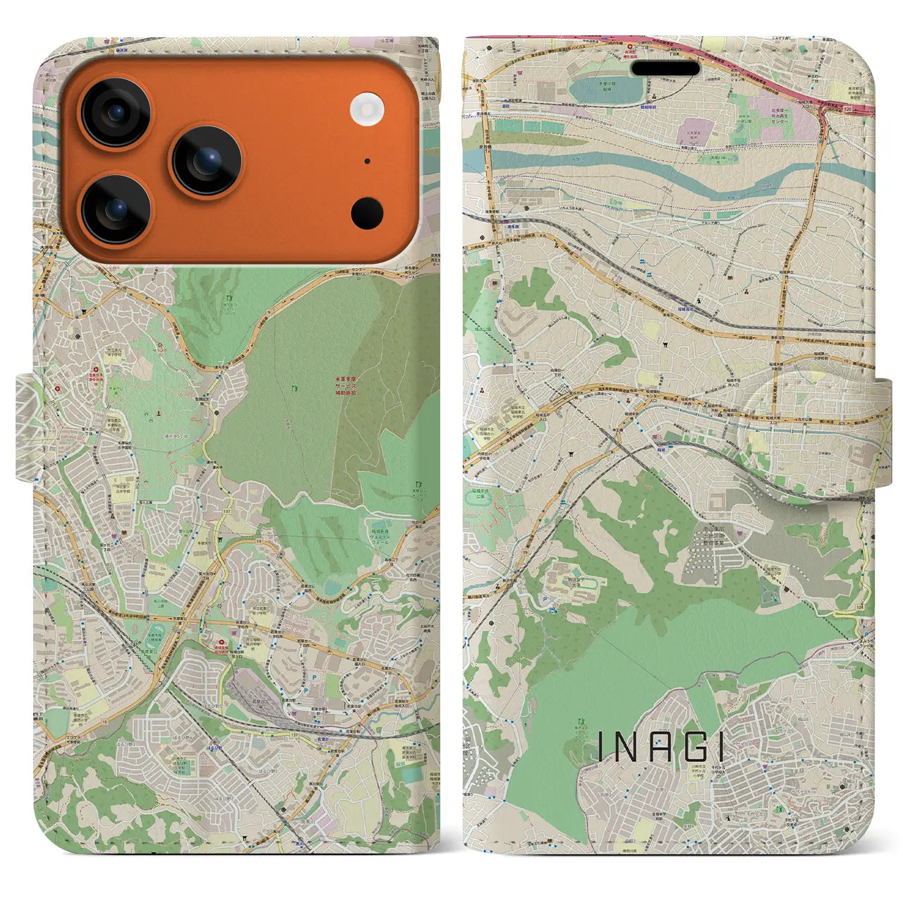 【稲城(東京都)】地図柄iPhoneケース(手帳タイプ)ナチュラル・iPhone 17 Pro Max 用
