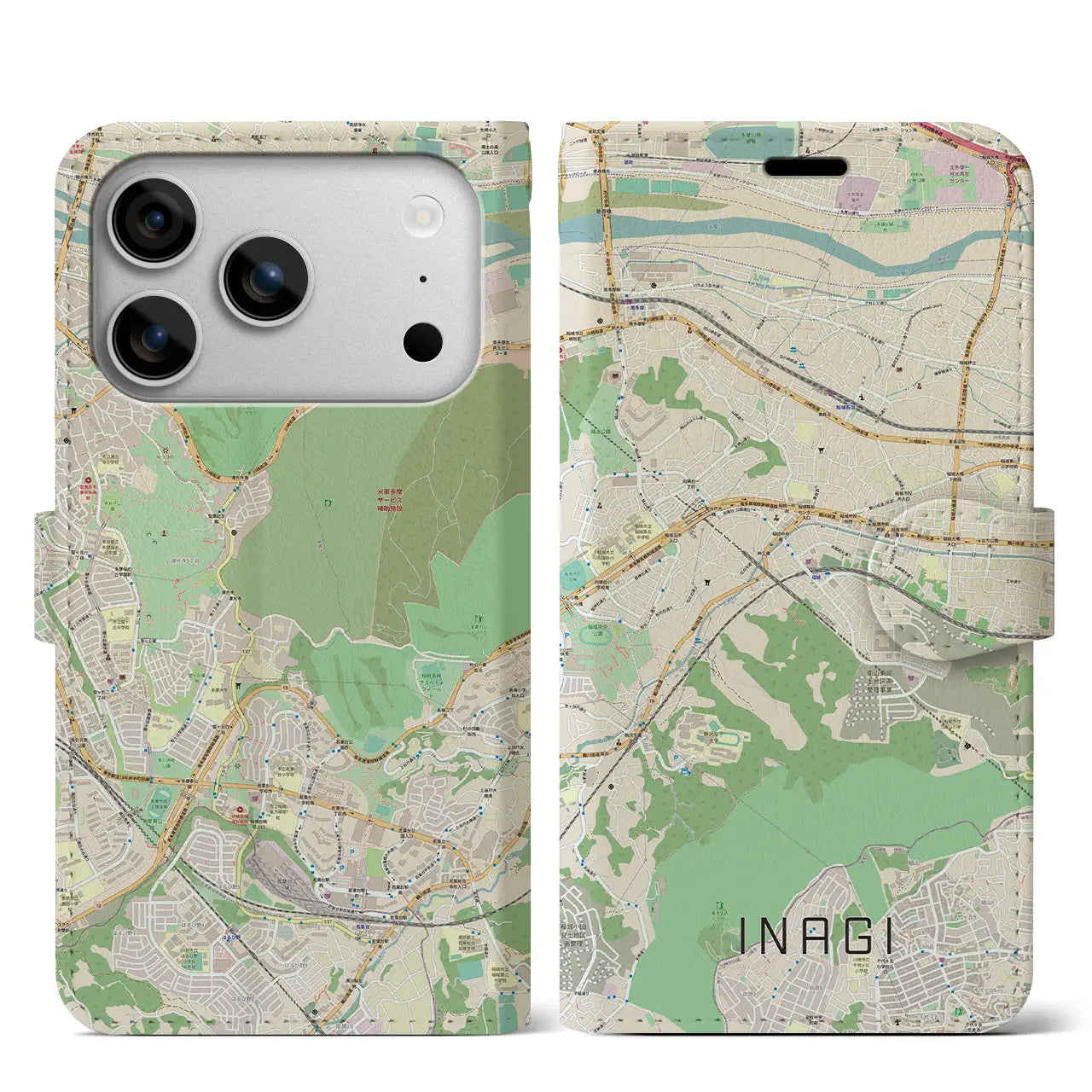 【稲城(東京都)】地図柄iPhoneケース(手帳タイプ)