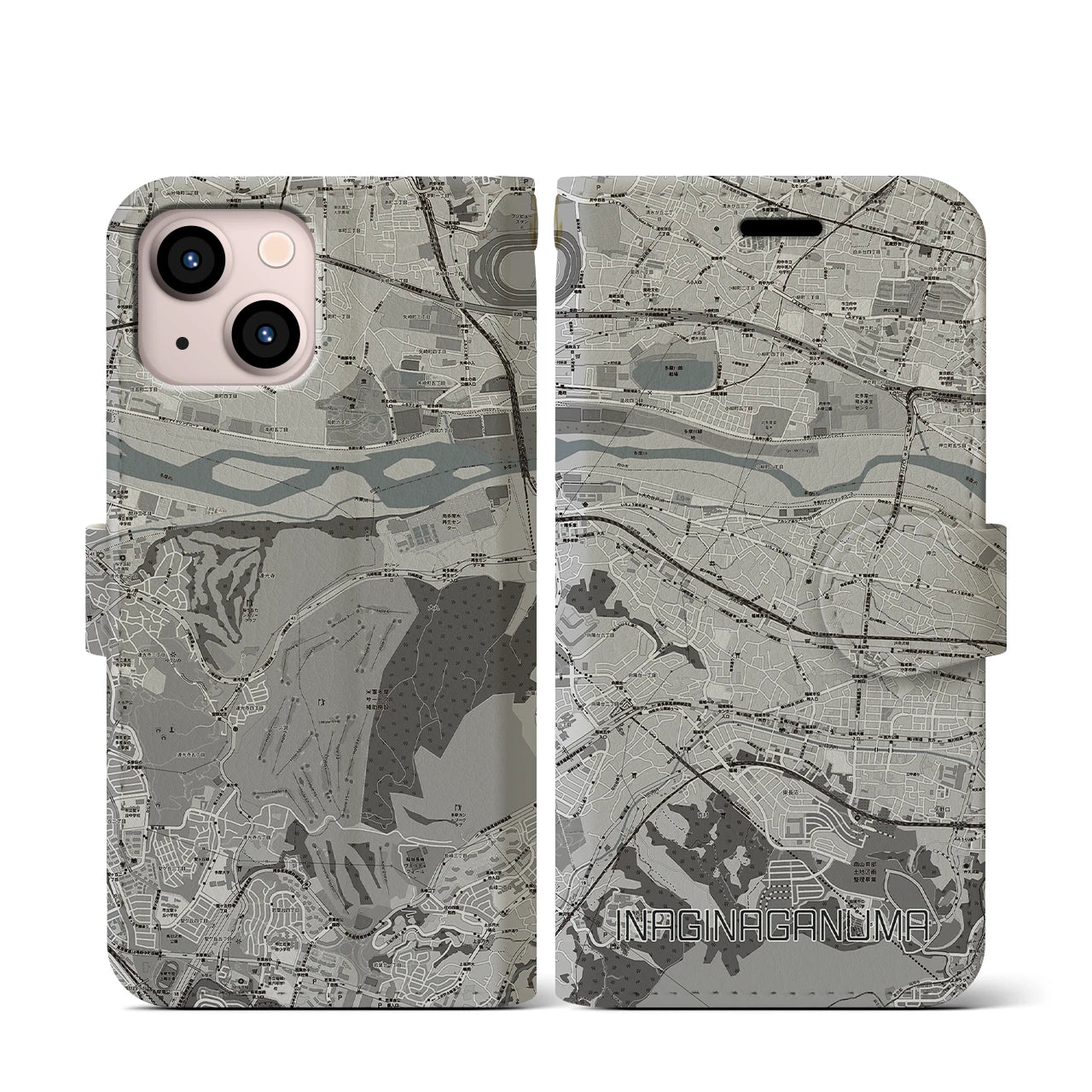 【稲城長沼(東京都)】地図柄iPhoneケース(手帳タイプ)