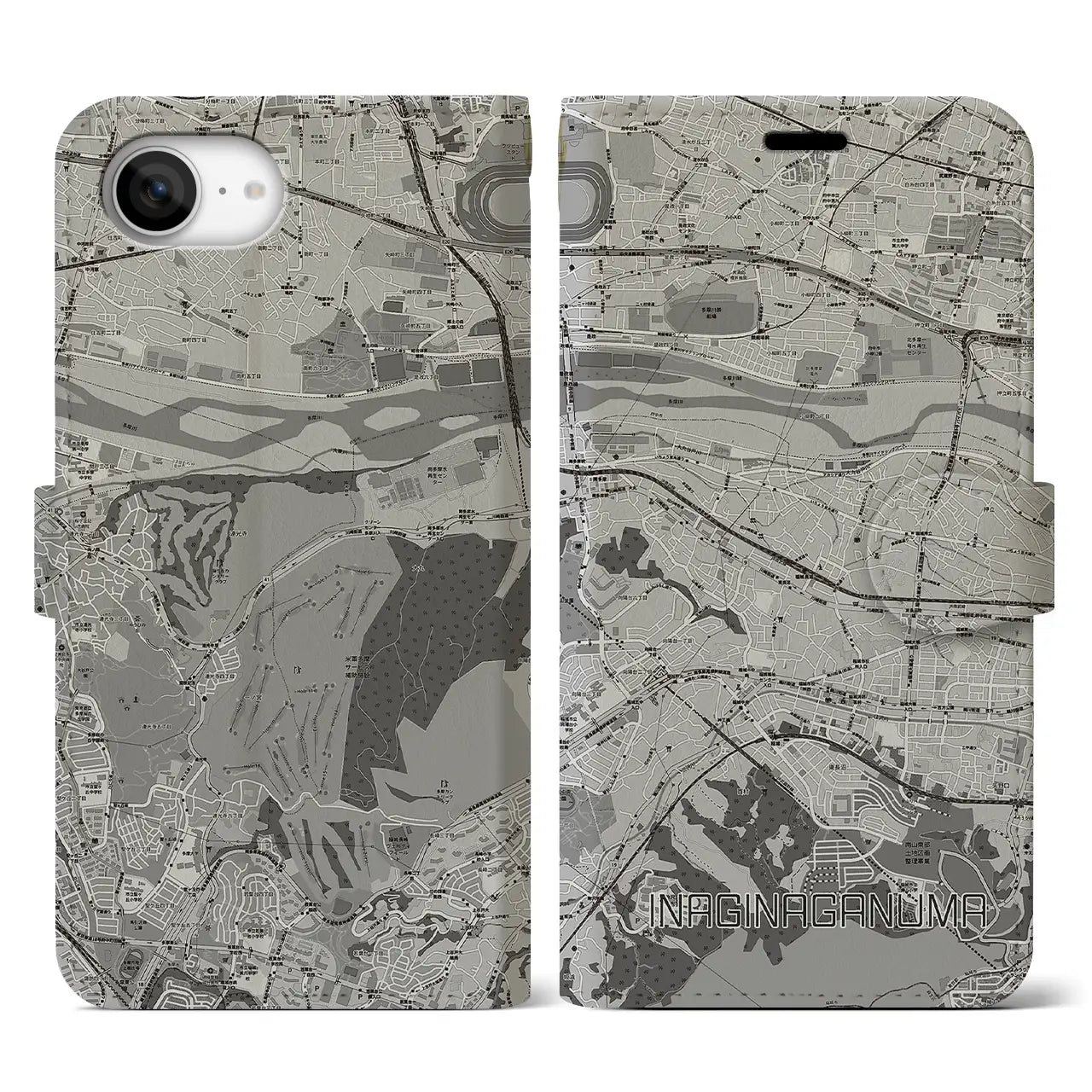 【稲城長沼(東京都)】地図柄iPhoneケース(手帳タイプ)