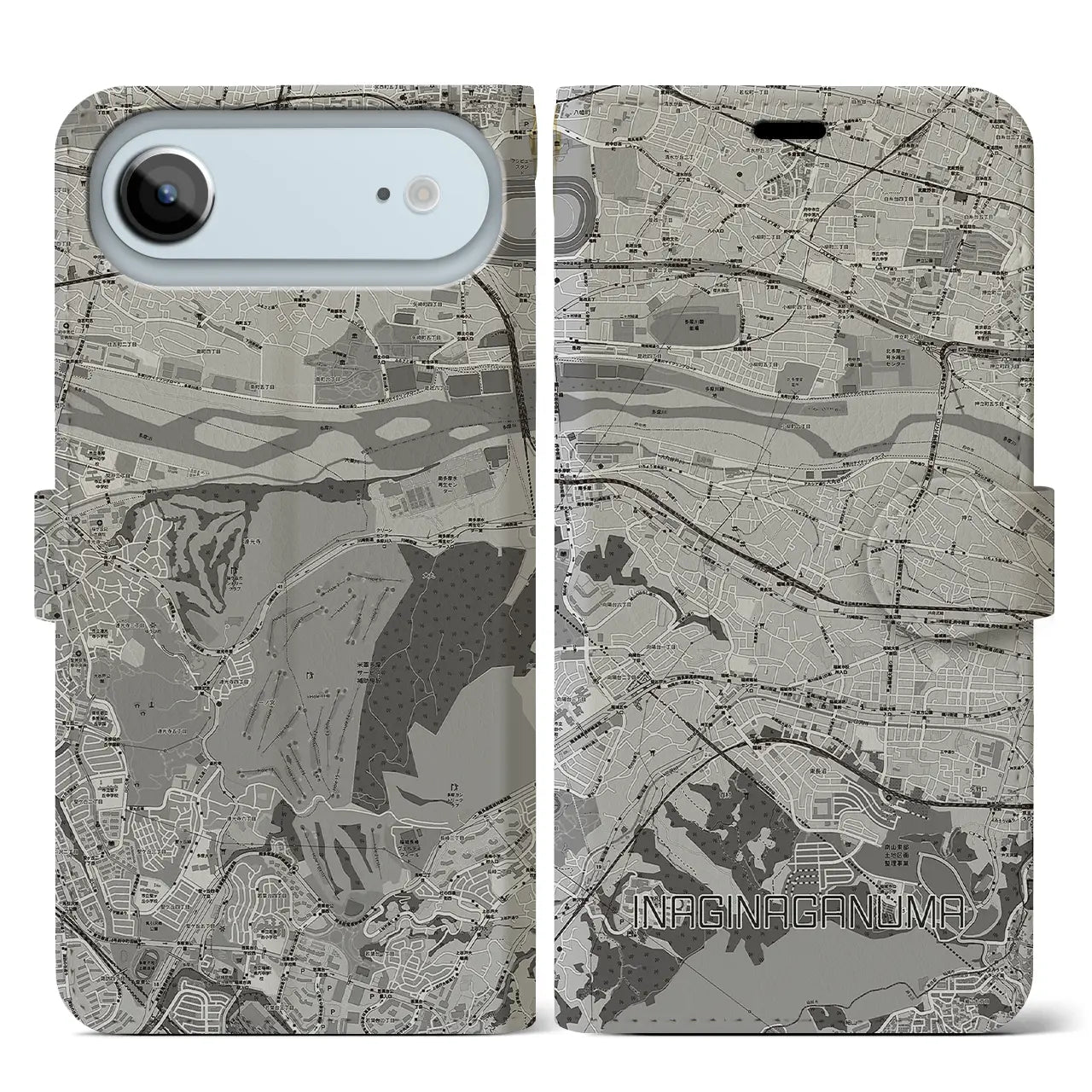 【稲城長沼(東京都)】地図柄iPhoneケース(手帳タイプ)