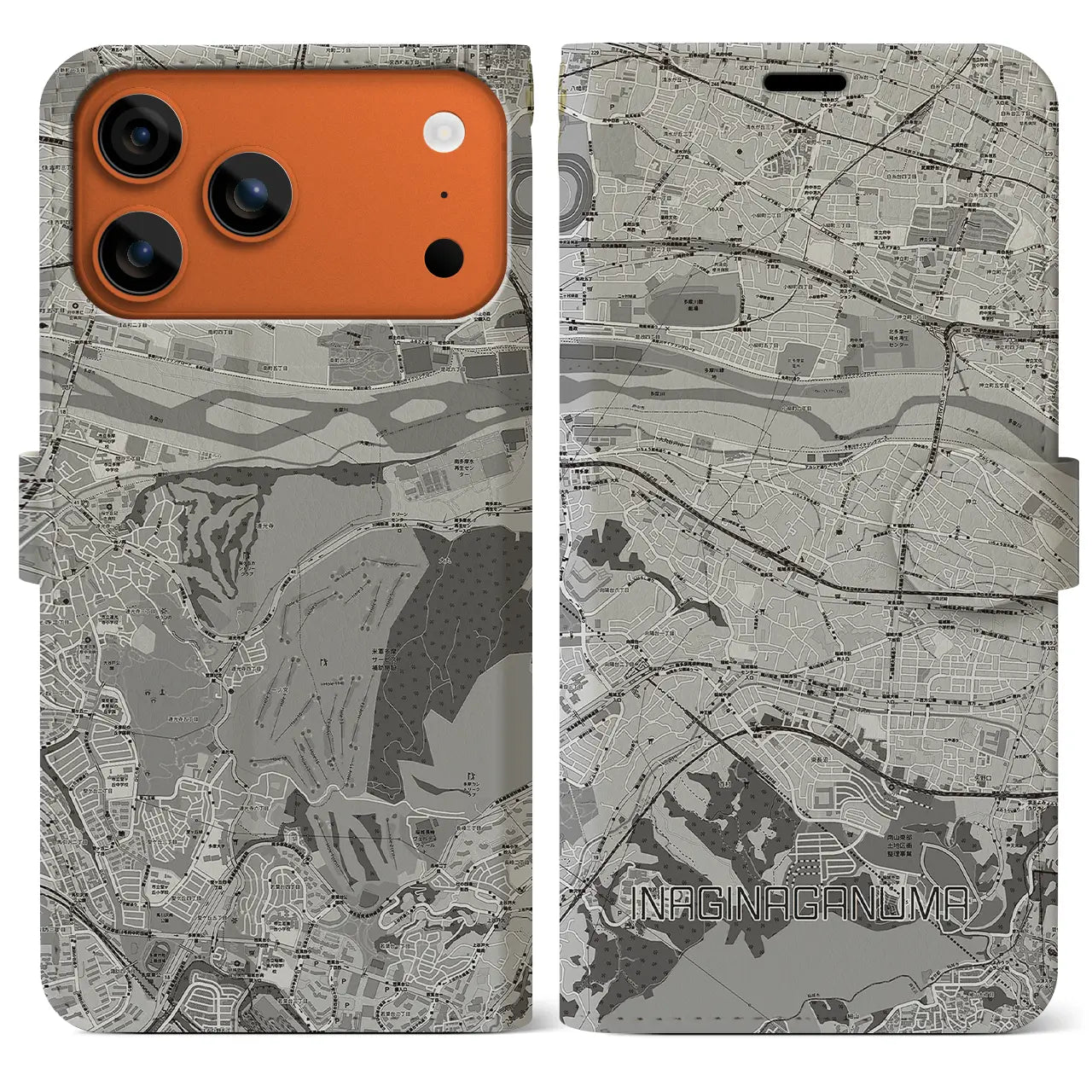 【稲城長沼(東京都)】地図柄iPhoneケース(手帳タイプ)