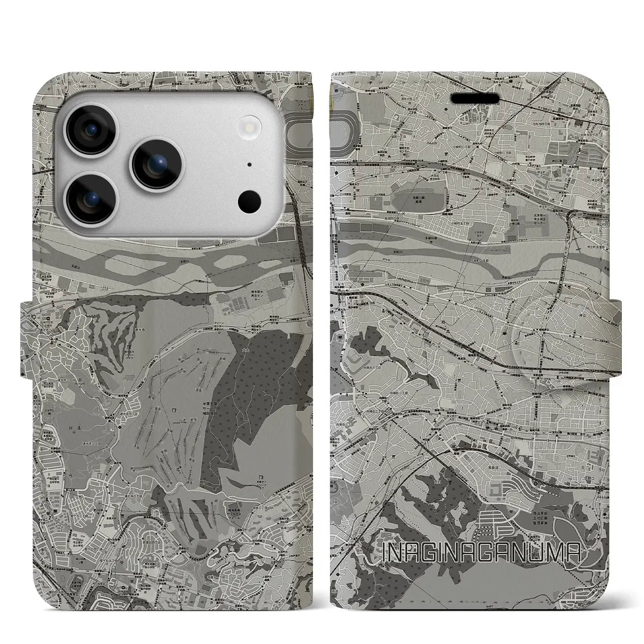 【稲城長沼(東京都)】地図柄iPhoneケース(手帳タイプ)