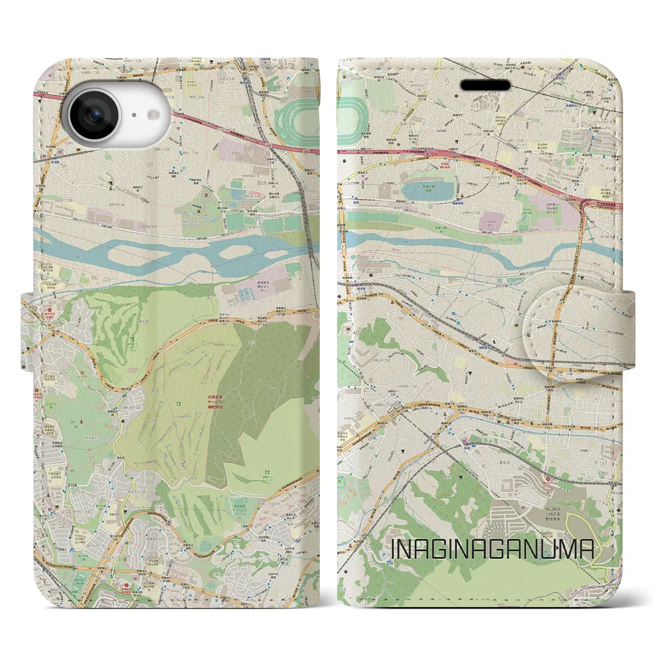 【稲城長沼(東京都)】地図柄iPhoneケース(手帳タイプ)