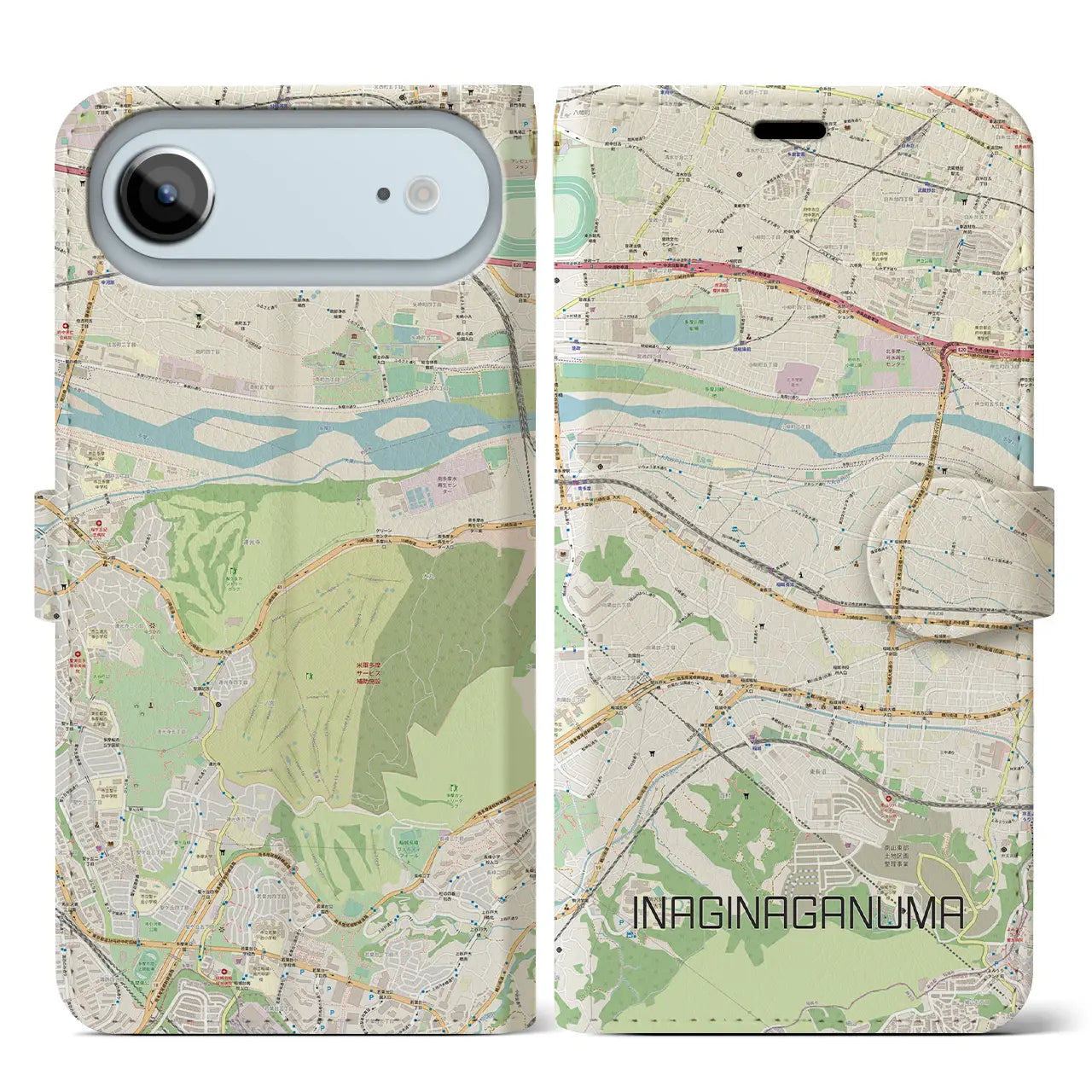 【稲城長沼(東京都)】地図柄iPhoneケース(手帳タイプ)