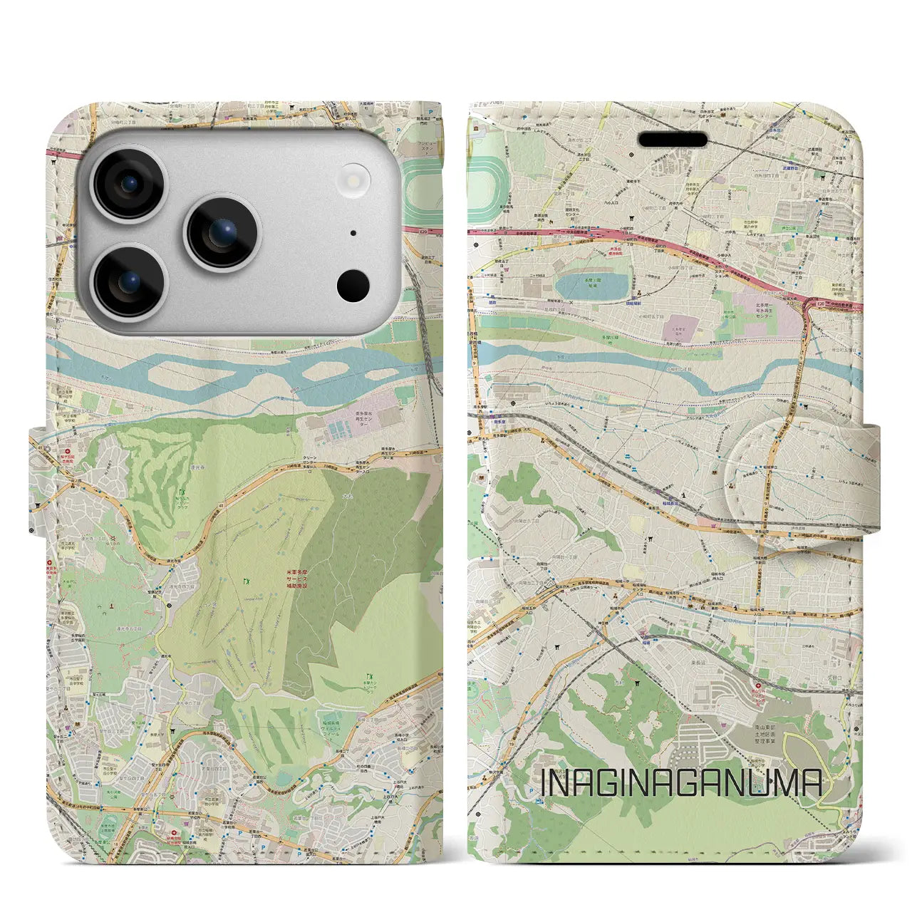 【稲城長沼(東京都)】地図柄iPhoneケース(手帳タイプ)