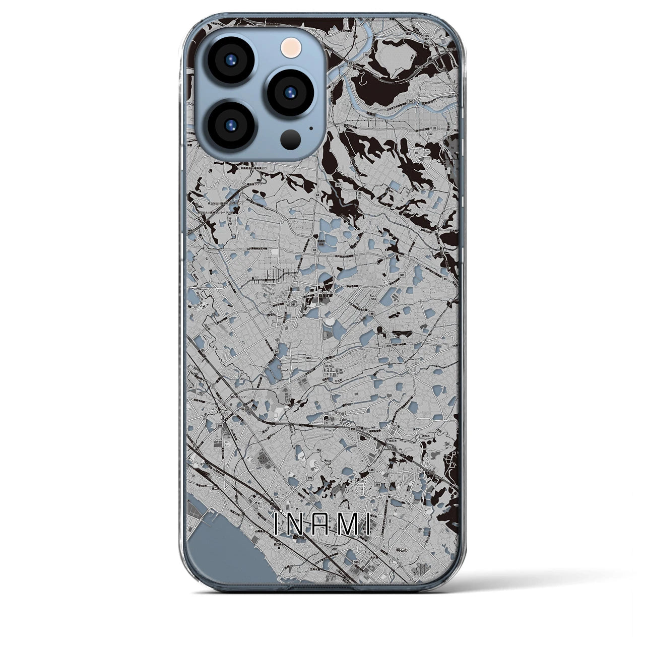 【稲美(兵庫県)】地図柄iPhoneケース(クリアタイプ)モノトーン・iPhone 13 Pro Max 用