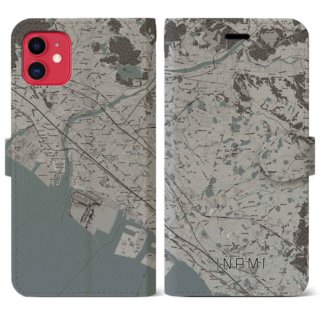 【稲美(兵庫県)】地図柄iPhoneケース(手帳タイプ)モノトーン・iPhone 11 用