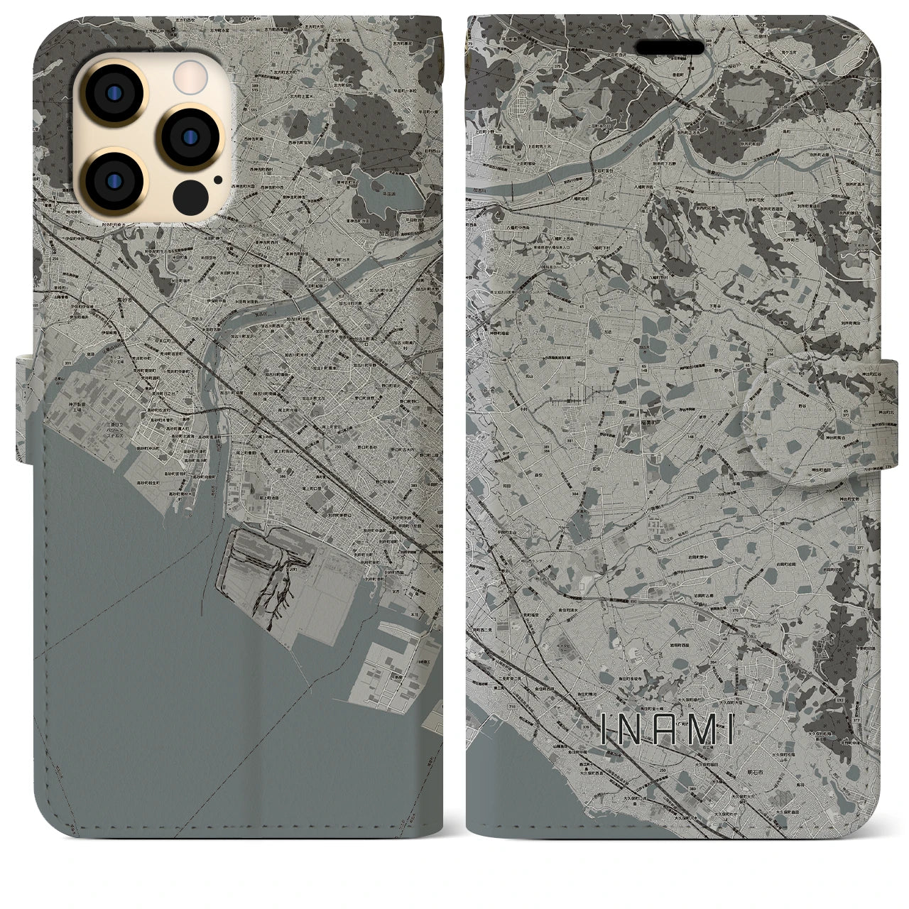 【稲美(兵庫県)】地図柄iPhoneケース(手帳タイプ)モノトーン・iPhone 12 Pro Max 用