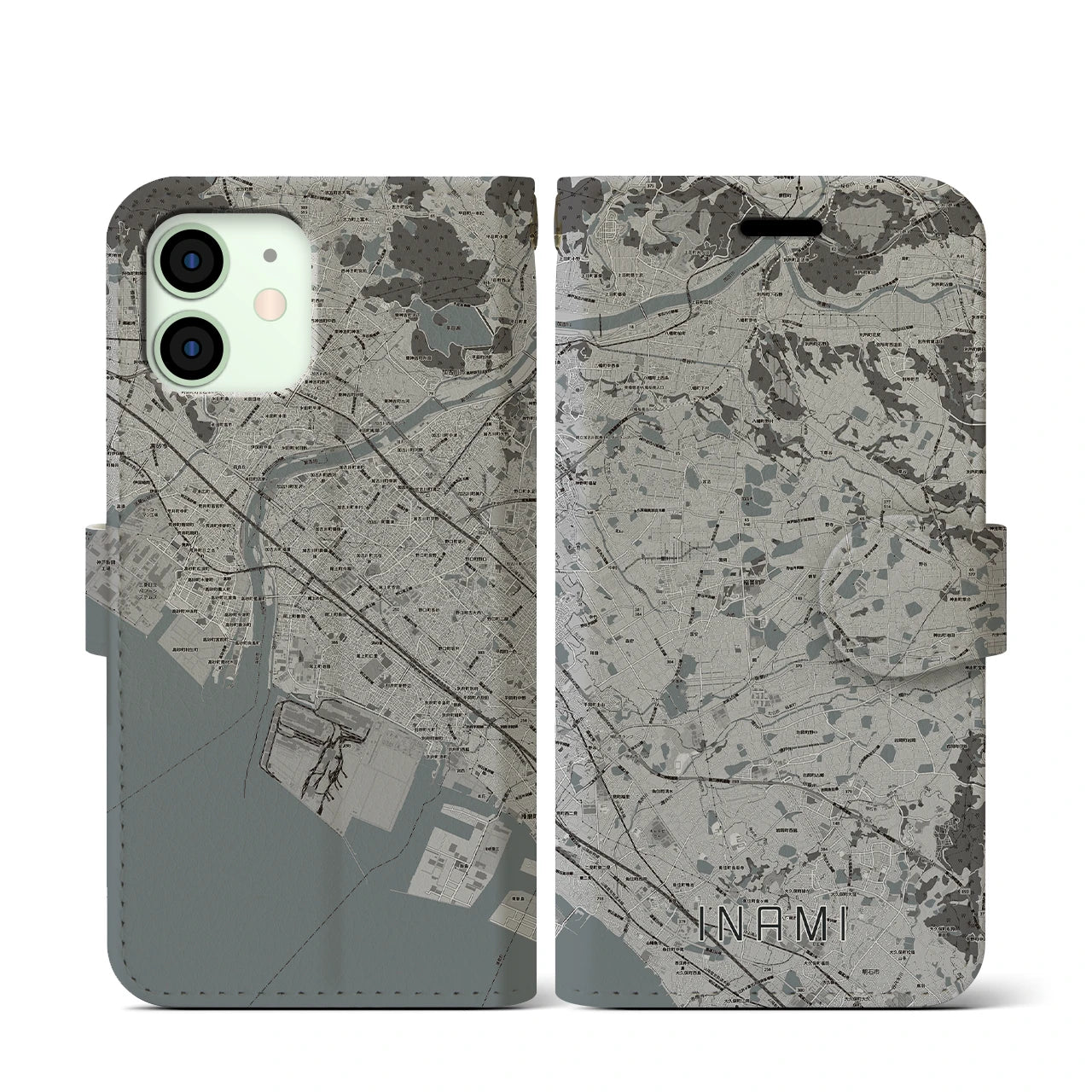 【稲美(兵庫県)】地図柄iPhoneケース(手帳タイプ)モノトーン・iPhone 12 mini 用