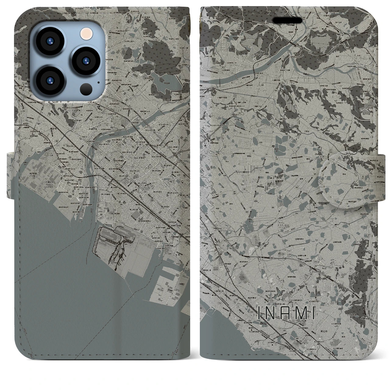 【稲美(兵庫県)】地図柄iPhoneケース(手帳タイプ)モノトーン・iPhone 13 Pro Max 用