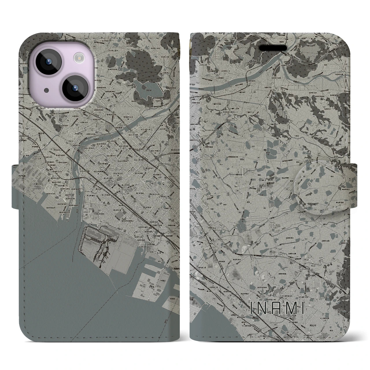 【稲美(兵庫県)】地図柄iPhoneケース(手帳タイプ)モノトーン・iPhone 14 用