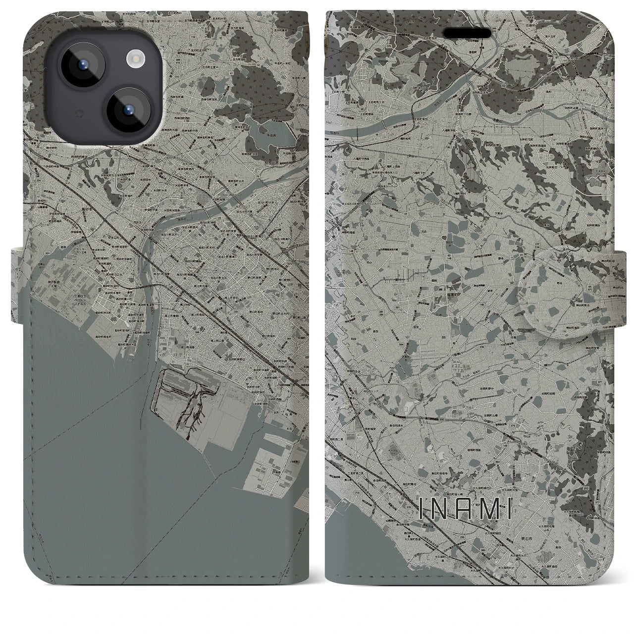 【稲美(兵庫県)】地図柄iPhoneケース(手帳タイプ)モノトーン・iPhone 14 Plus 用