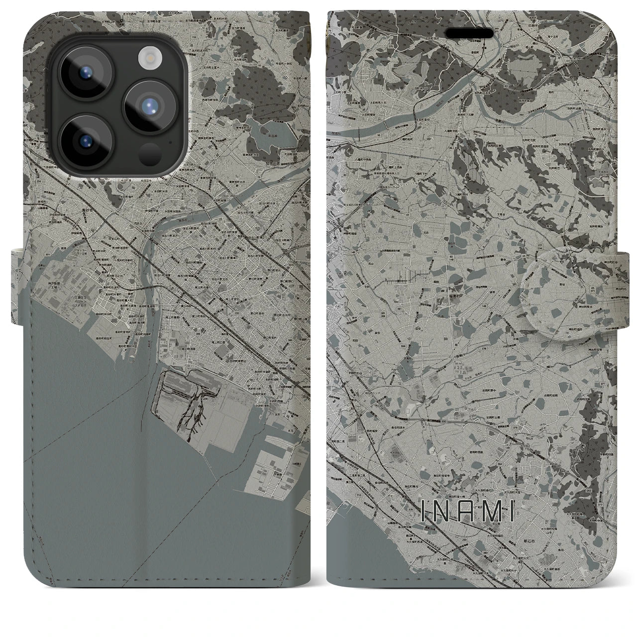 【稲美(兵庫県)】地図柄iPhoneケース(手帳タイプ)モノトーン・iPhone 15 Pro Max 用
