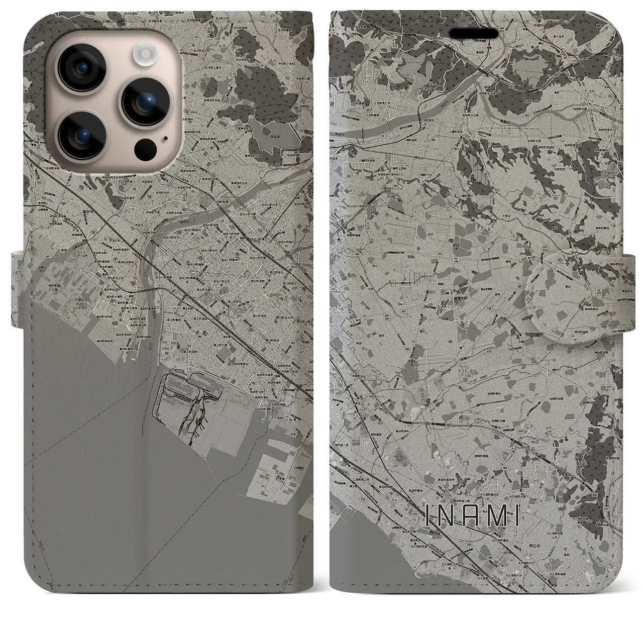 【稲美(兵庫県)】地図柄iPhoneケース(手帳タイプ)モノトーン・iPhone 16 Plus 用