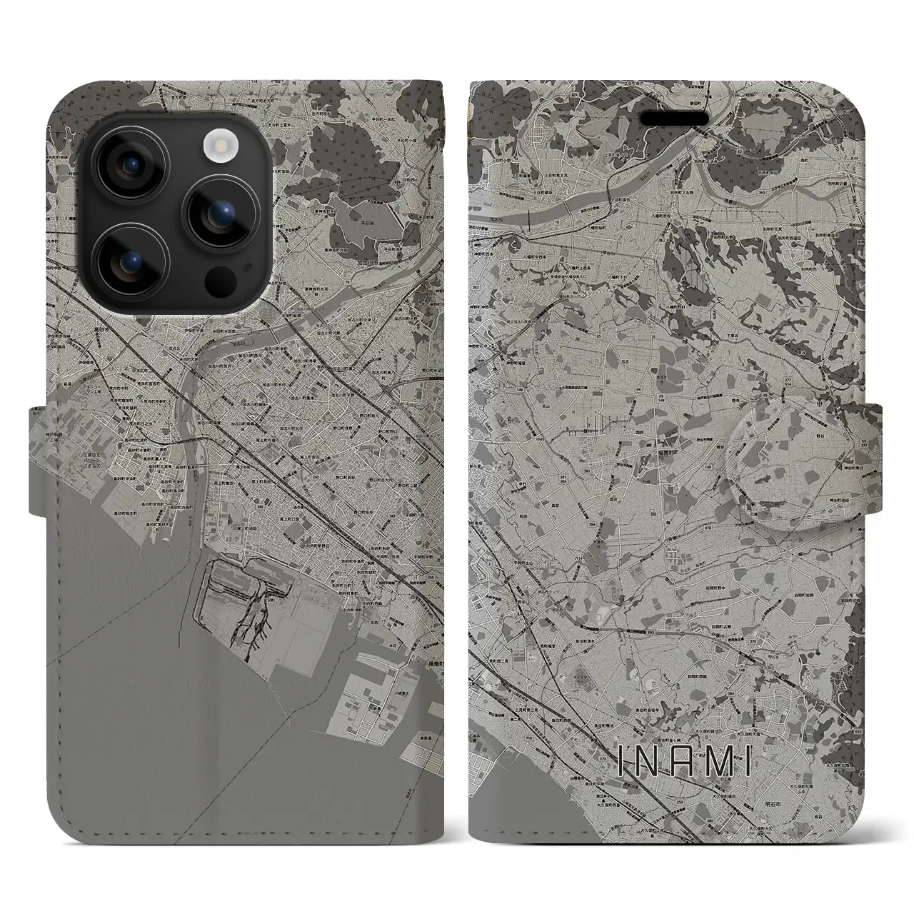 【稲美(兵庫県)】地図柄iPhoneケース(手帳タイプ)モノトーン・iPhone 16 用