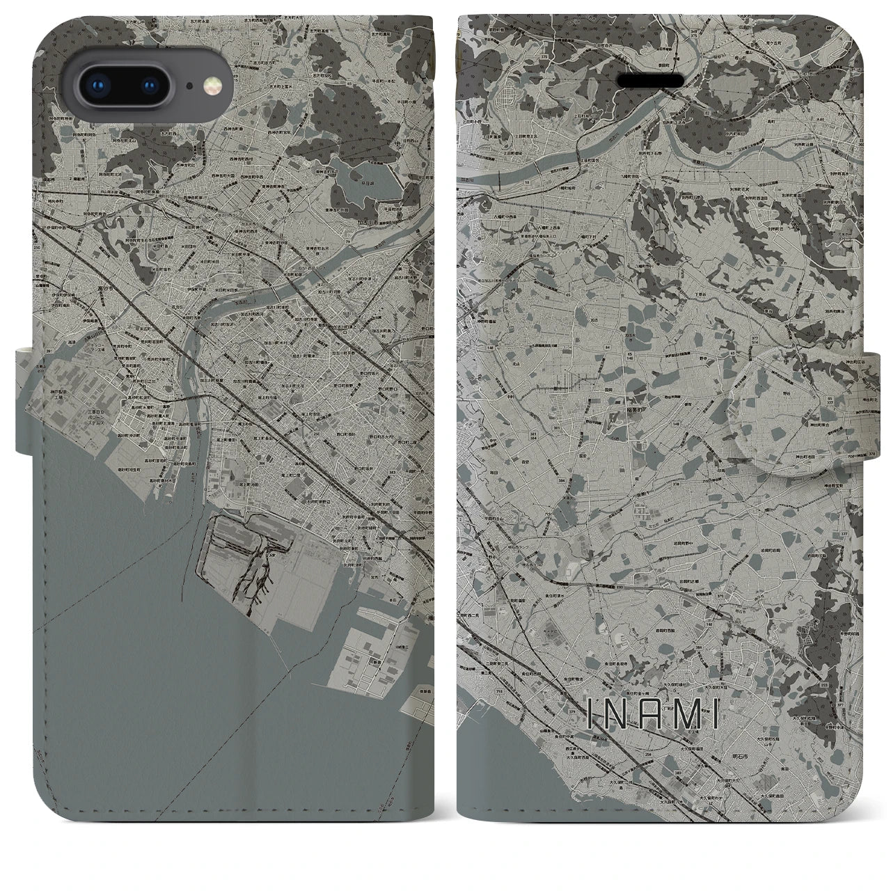【稲美(兵庫県)】地図柄iPhoneケース(手帳タイプ)モノトーン・iPhone 8Plus /7Plus / 6sPlus / 6Plus 用