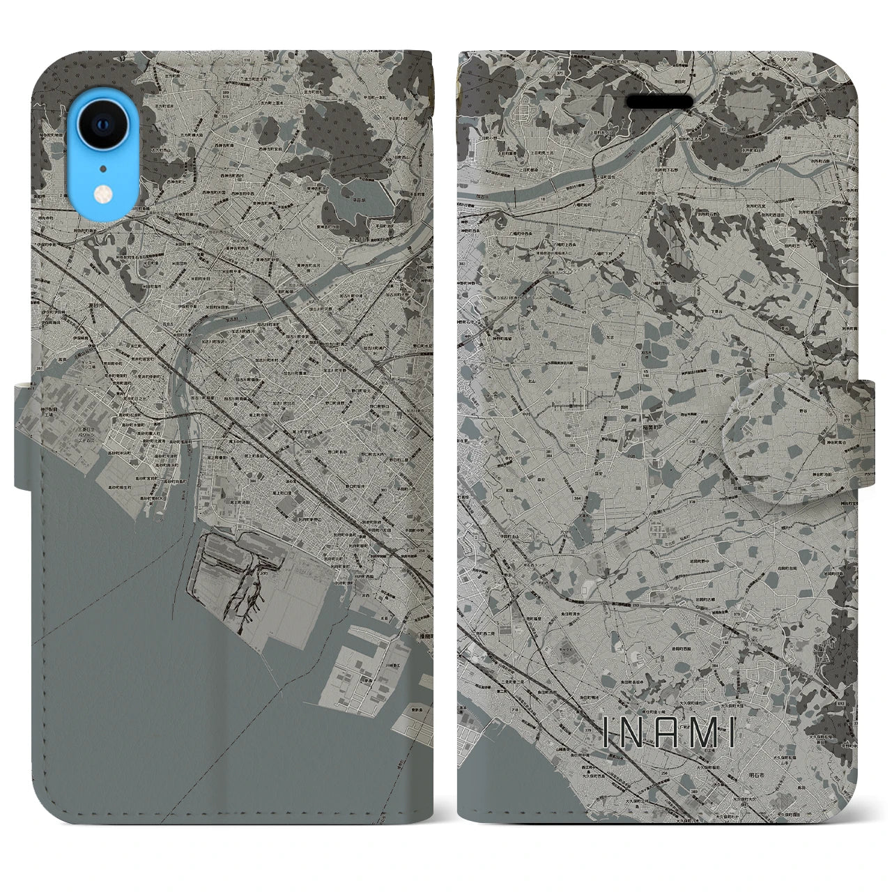 【稲美(兵庫県)】地図柄iPhoneケース(手帳タイプ)モノトーン・iPhone XR 用