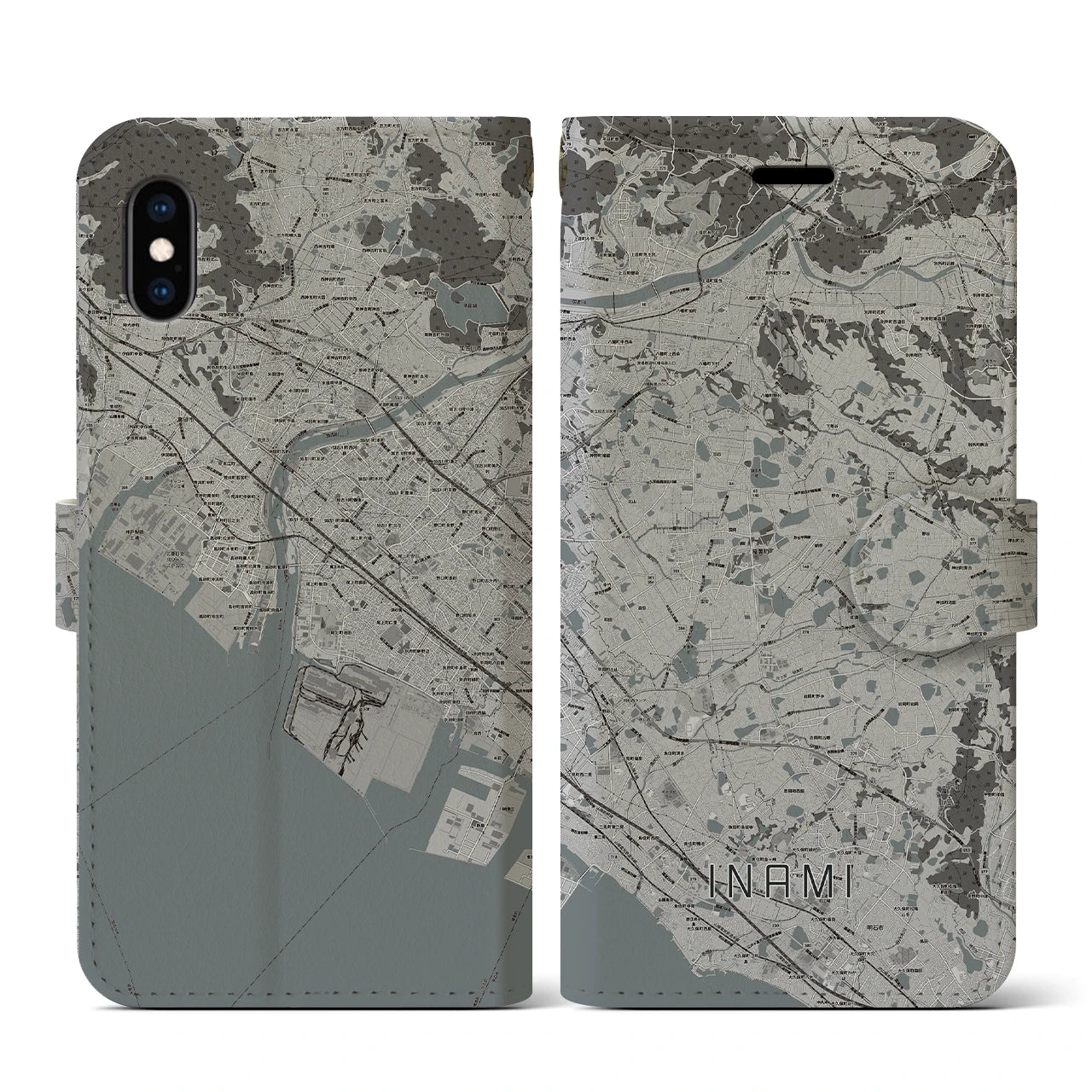 【稲美(兵庫県)】地図柄iPhoneケース(手帳タイプ)モノトーン・iPhone XS / X 用