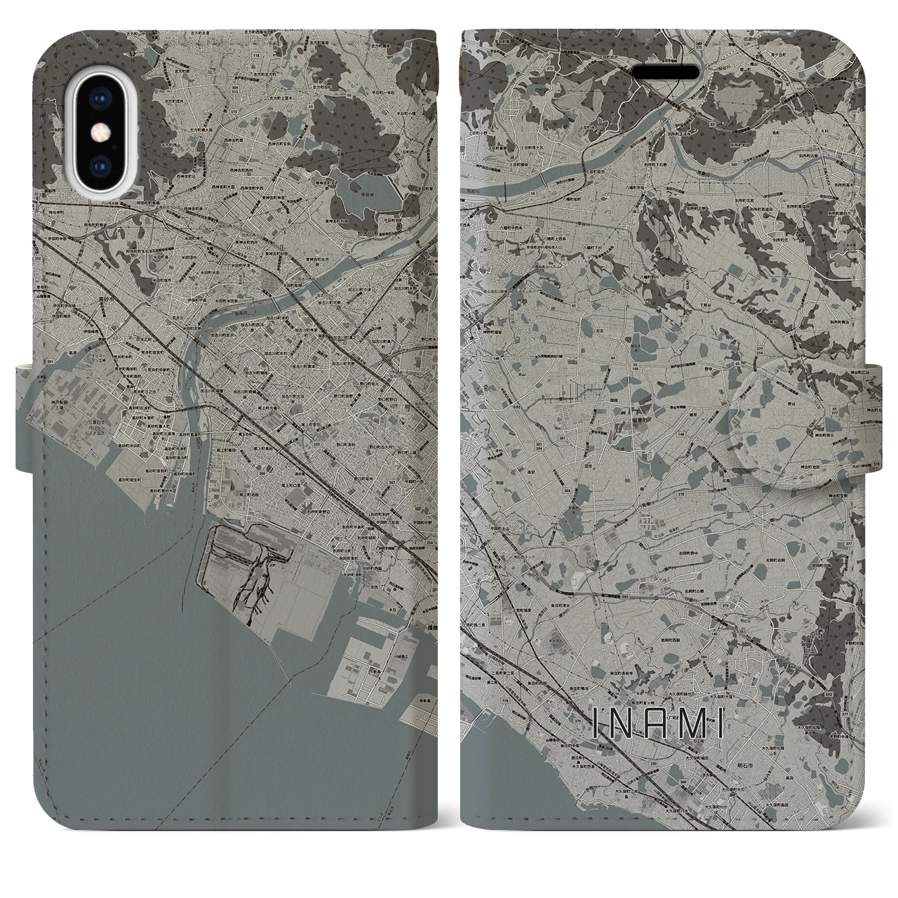【稲美(兵庫県)】地図柄iPhoneケース(手帳タイプ)モノトーン・iPhone XS Max 用