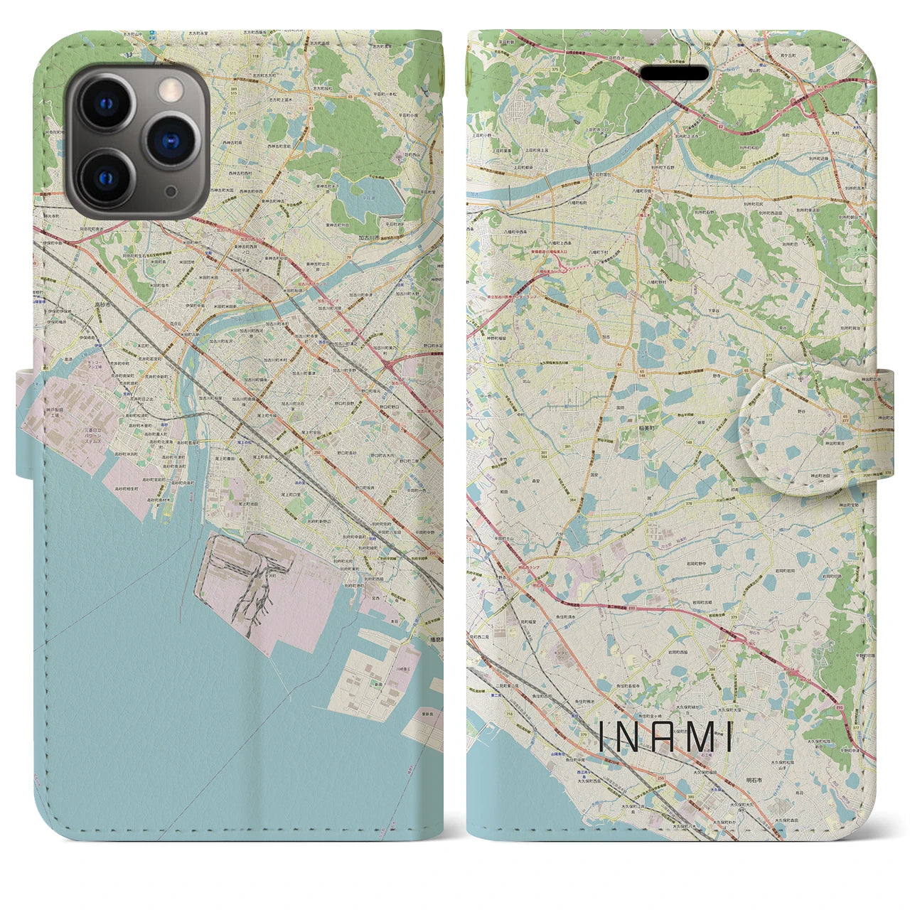 【稲美(兵庫県)】地図柄iPhoneケース(手帳タイプ)ナチュラル・iPhone 11 Pro Max 用