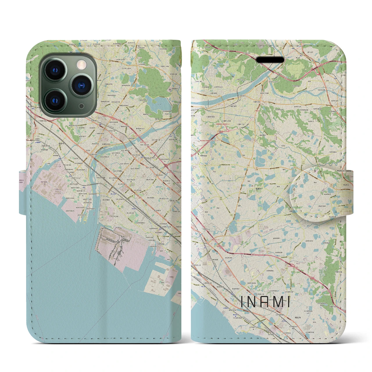 【稲美(兵庫県)】地図柄iPhoneケース(手帳タイプ)ナチュラル・iPhone 11 Pro 用