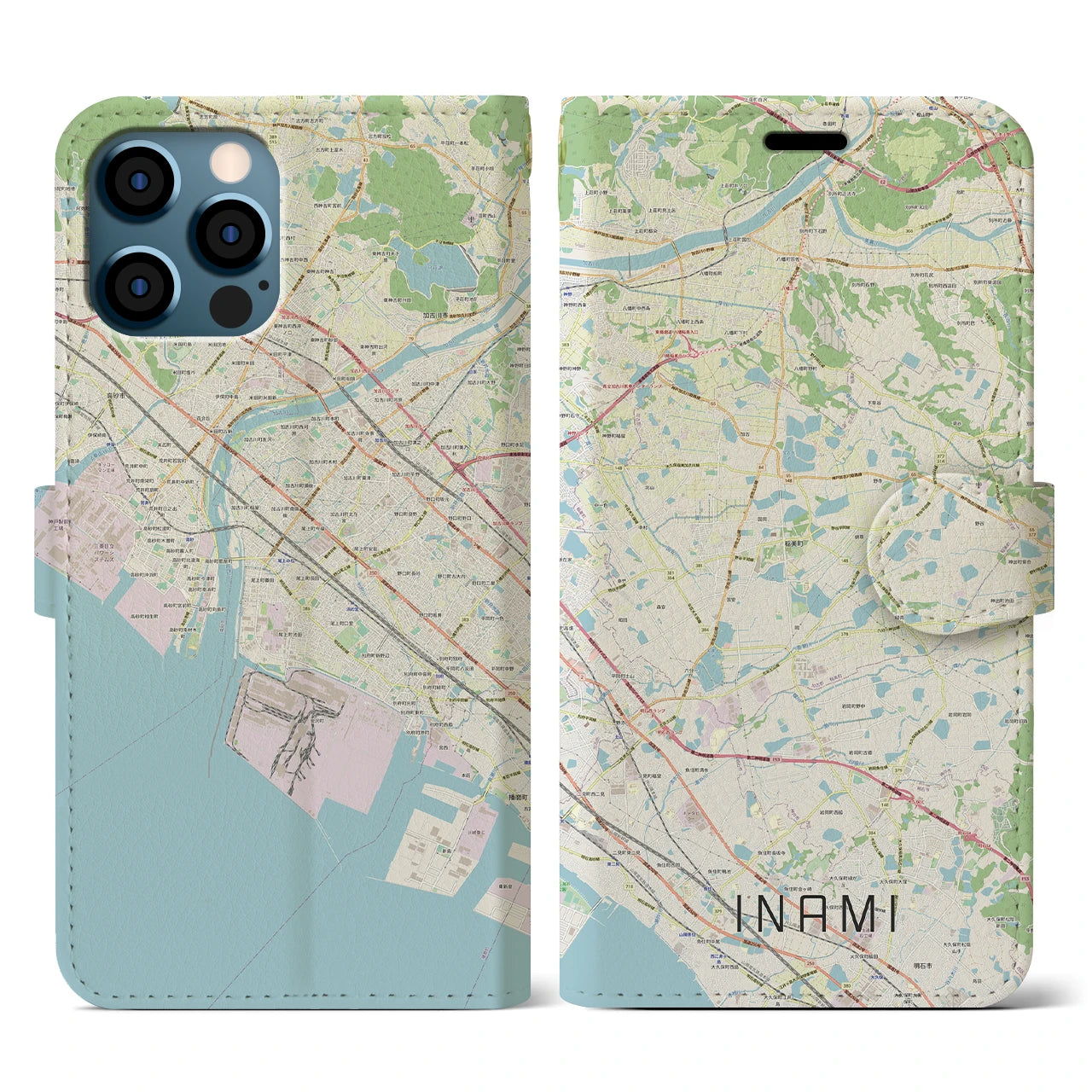【稲美(兵庫県)】地図柄iPhoneケース(手帳タイプ)ナチュラル・iPhone 12 / 12 Pro 用