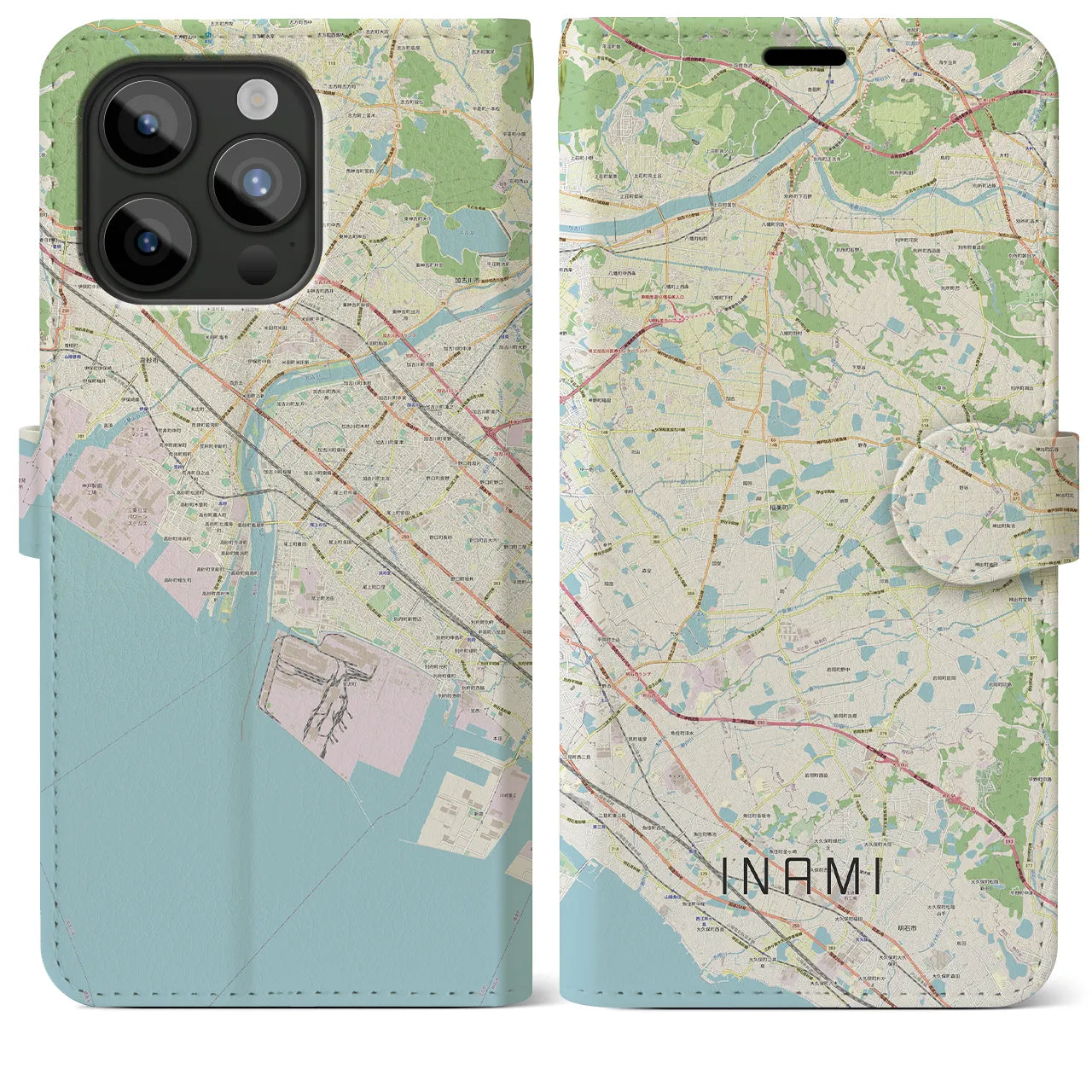 【稲美(兵庫県)】地図柄iPhoneケース(手帳タイプ)ナチュラル・iPhone 15 Pro Max 用