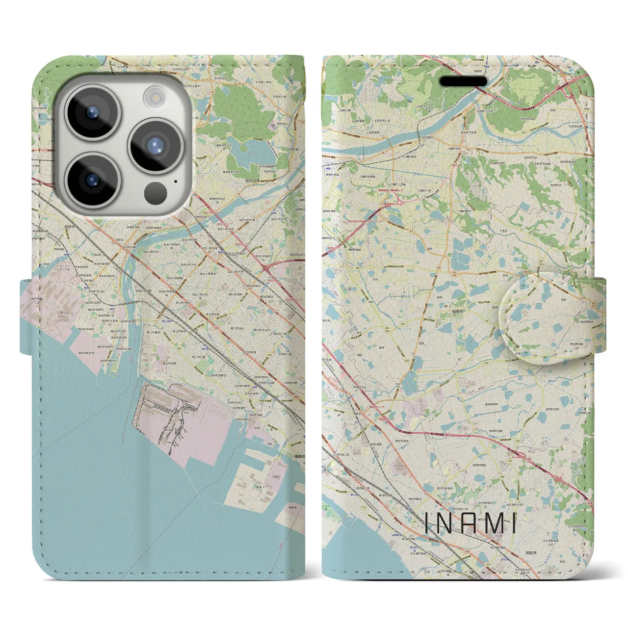 【稲美(兵庫県)】地図柄iPhoneケース(手帳タイプ)ナチュラル・iPhone 15 Pro 用