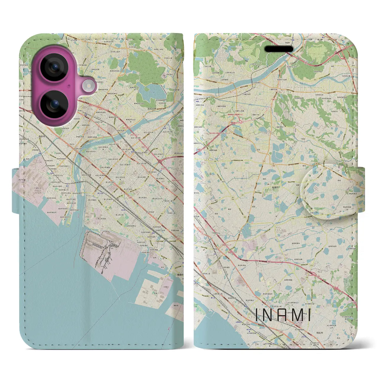 【稲美(兵庫県)】地図柄iPhoneケース(手帳タイプ)ナチュラル・iPhone 16 Pro 用